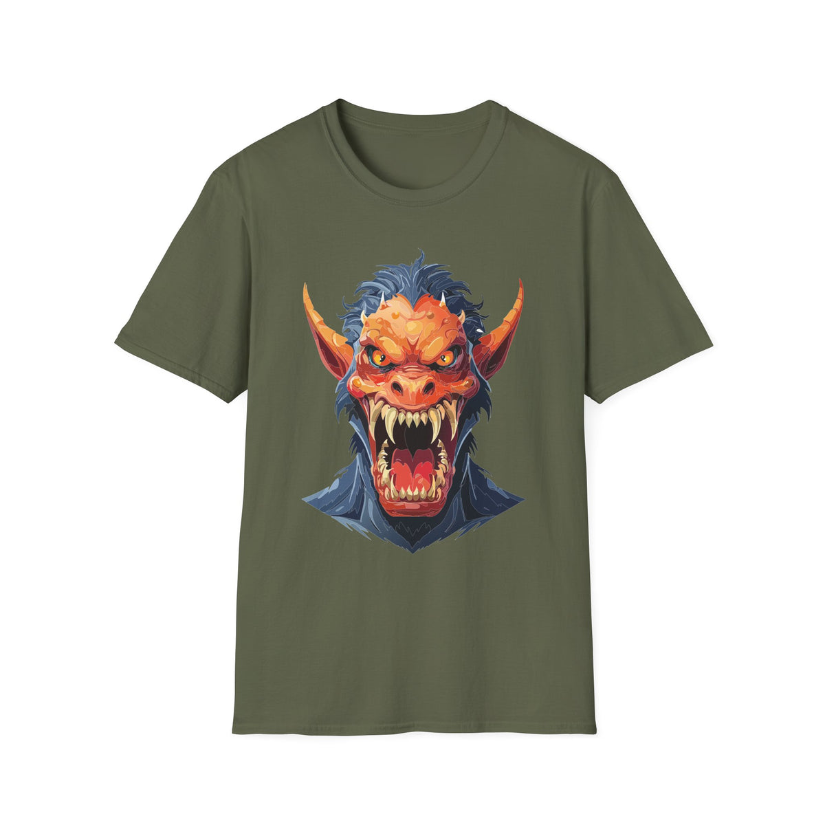 Demonic Monster Head T-Shirt — Fierce Horror Cartoon Graphic Tee Unisex 100 Cotton Gildan T-Shirt