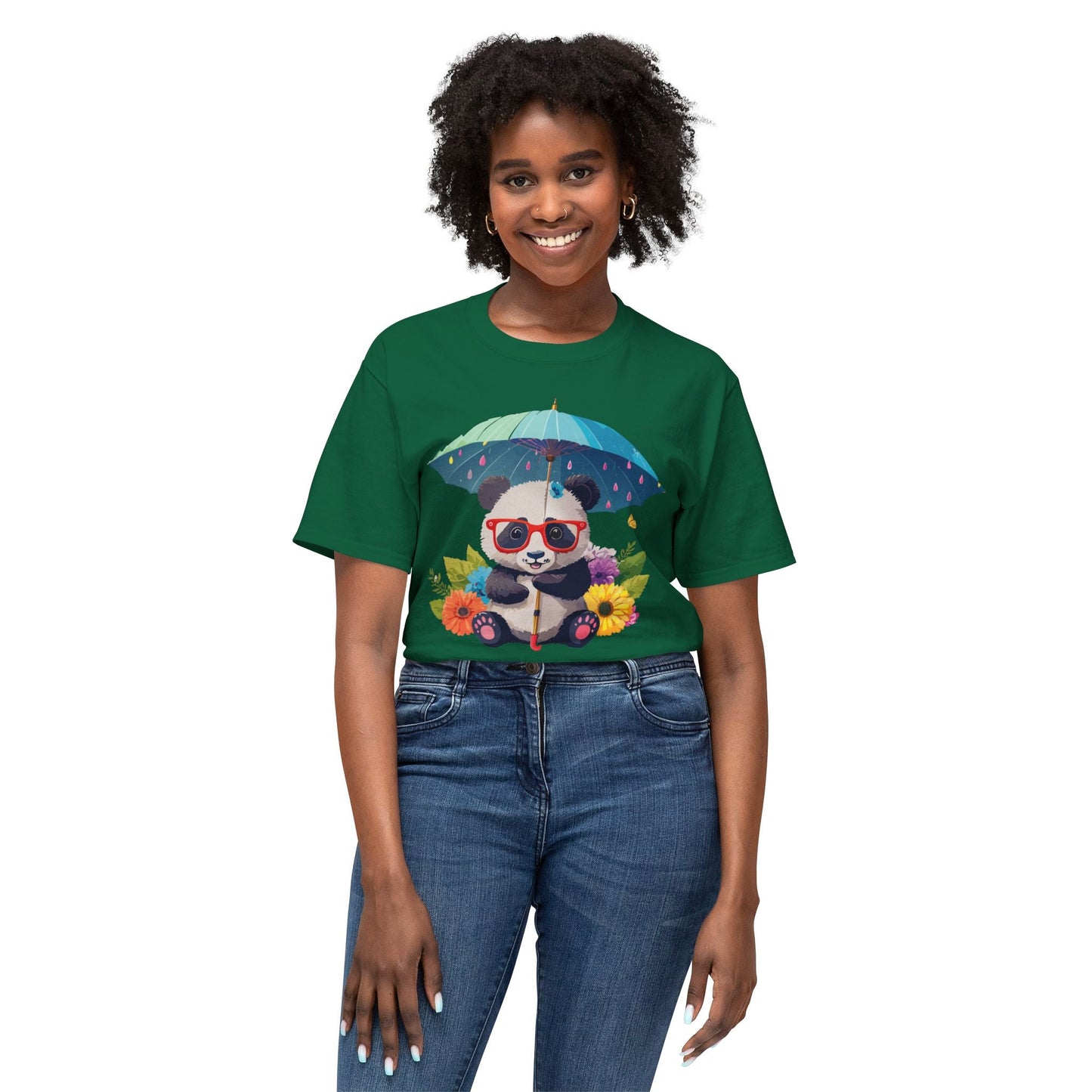 Panda Art T Shirt Unisex HD Cotton Tee With Floral Print Panda Design USA Printed Now