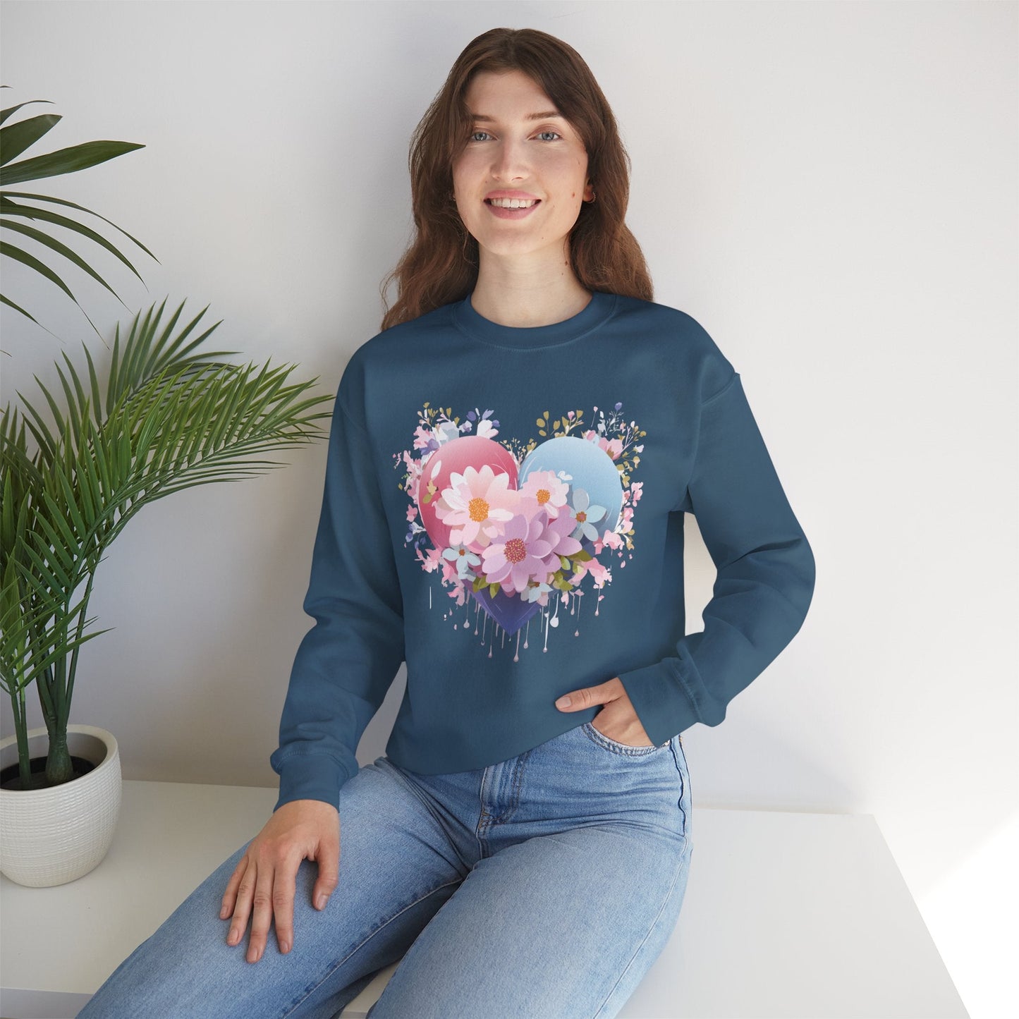 Floral Heart Unisex Crewneck Sweatshirt Gildan 18000 Heavy Blend 50 Cotton 50 Polyester