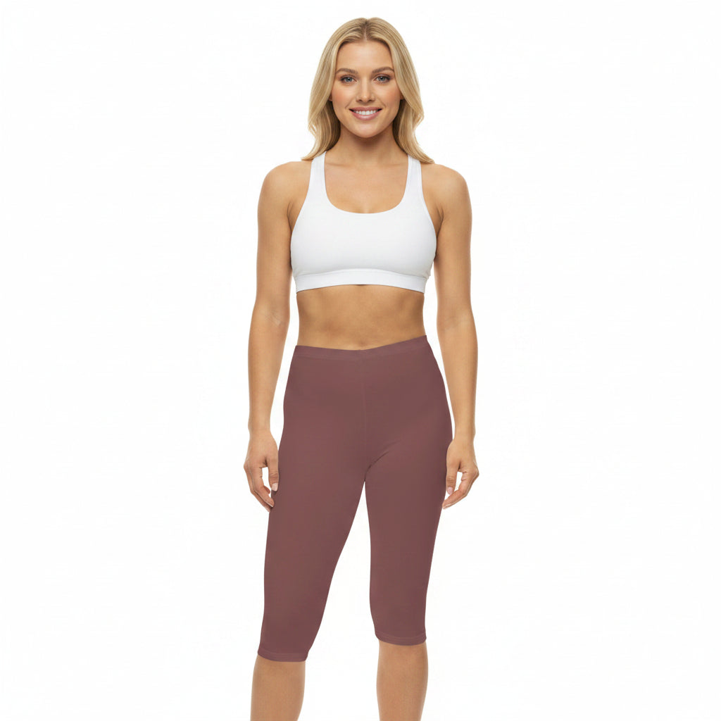 Smoky Rose Color Women's Brushed Suede Poly Span Casual Capri Leggings XS-2XL