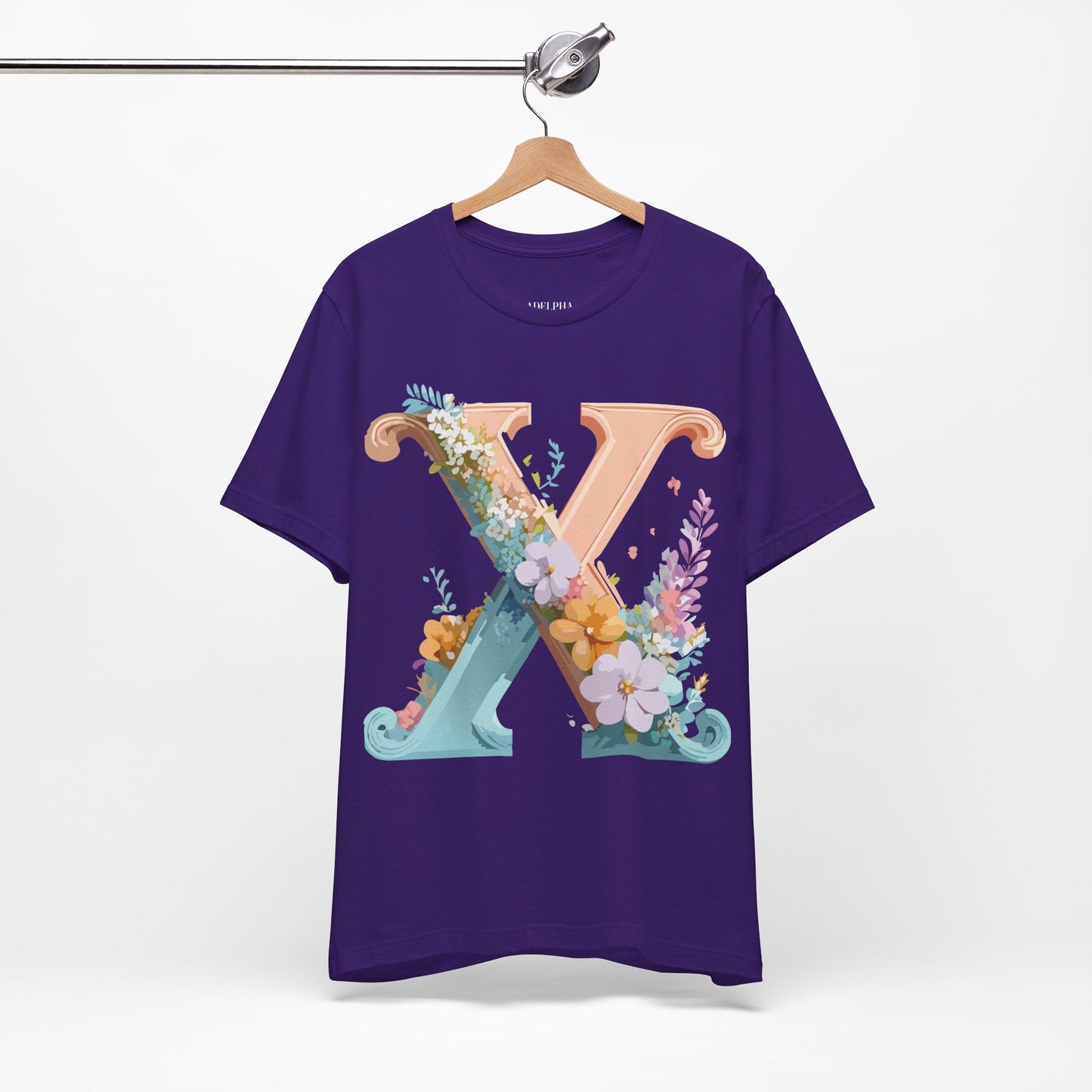 Letter X Shirt Graphic Tee Unisex Short Sleeve Vintage Inspired Adelpha Art Design