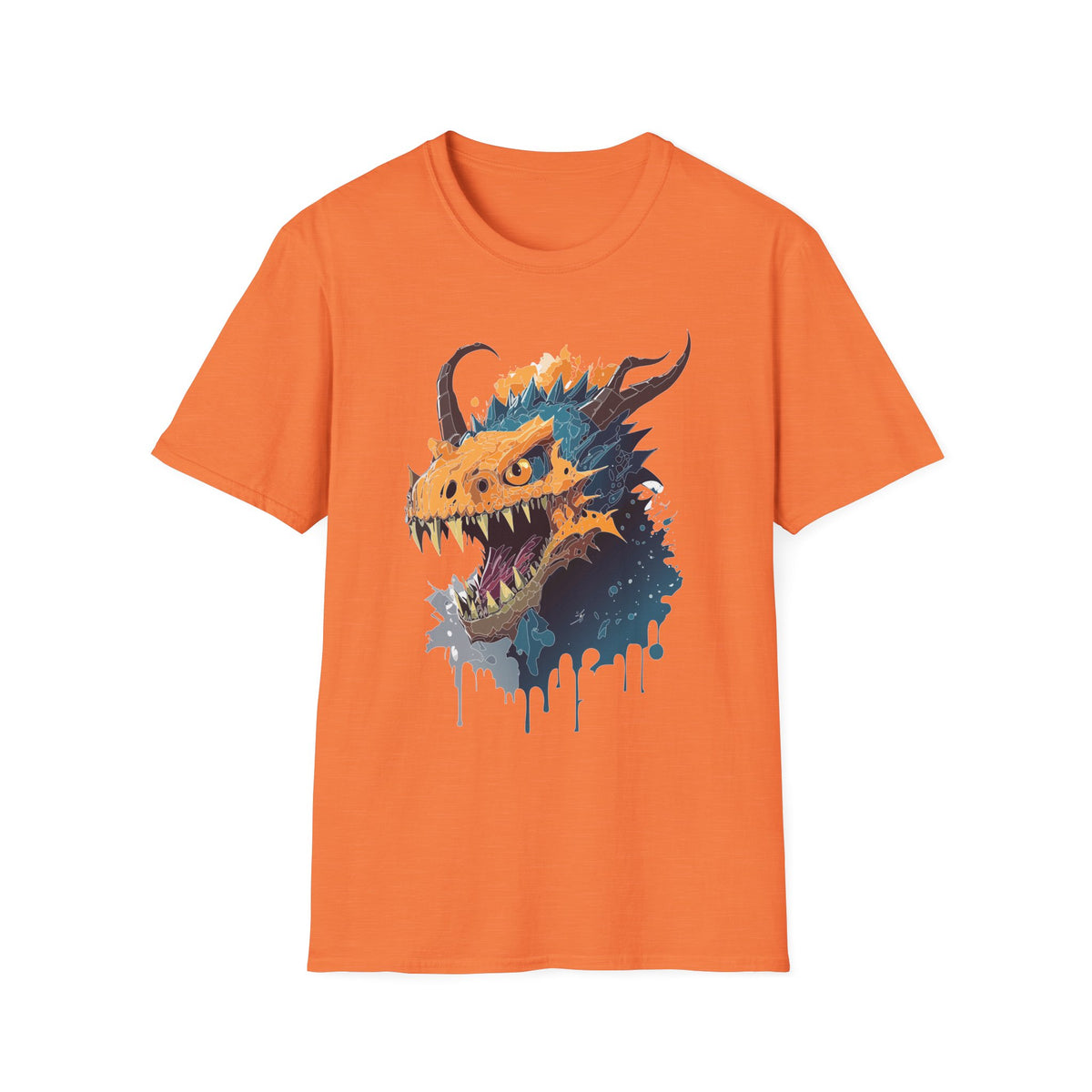 Dragon Head Graphic T-Shirt — Fiery Monster Art Cartoon Graphic Tee Unisex 100 Cotton Gildan T-Shirt