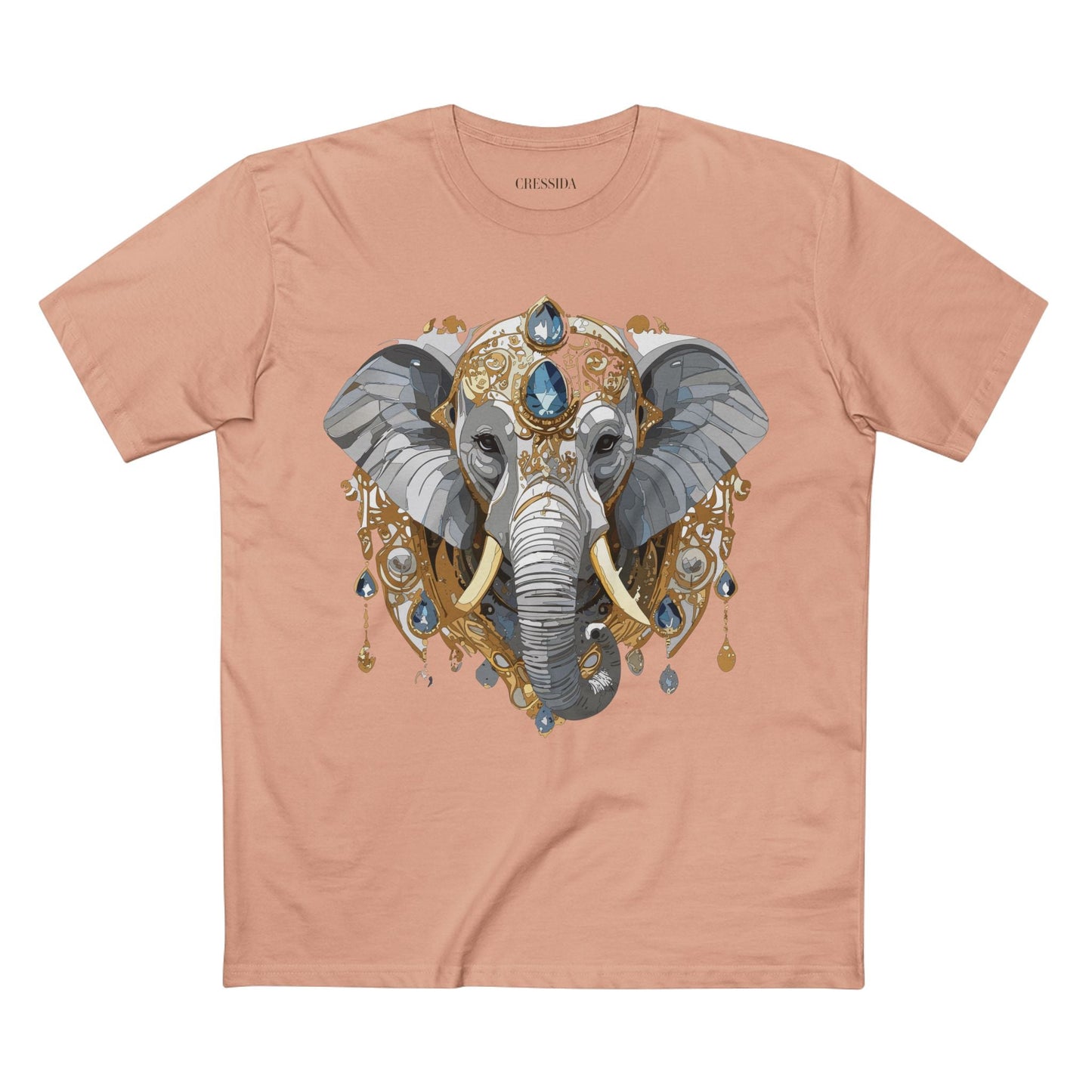 Elephant Graphic Unisex 100 Cotton Tee With Unique Animal Golden Medallion Art Design 37
