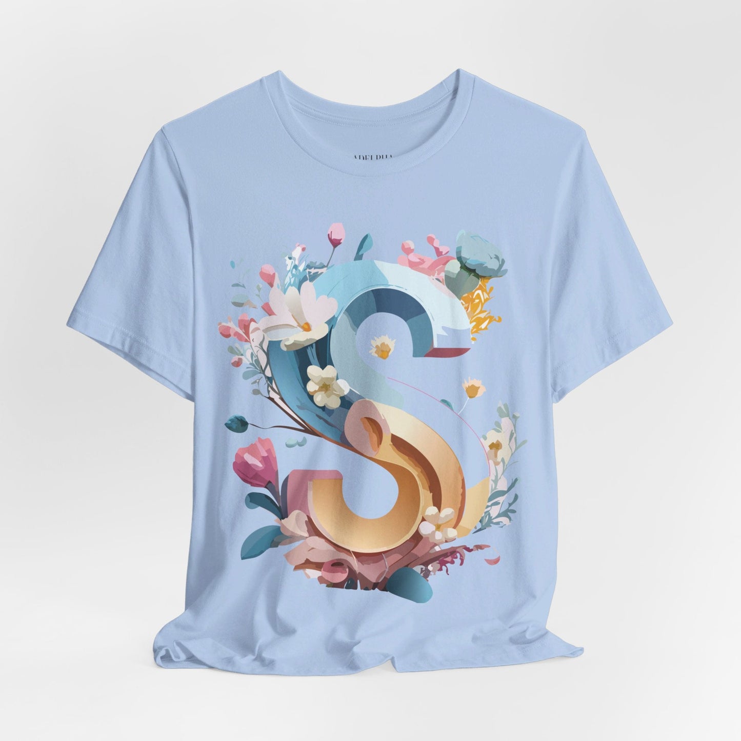 Letter S Shirt Graphic Tee Unisex Short Sleeve Vintage Inspired Adelpha Art Design