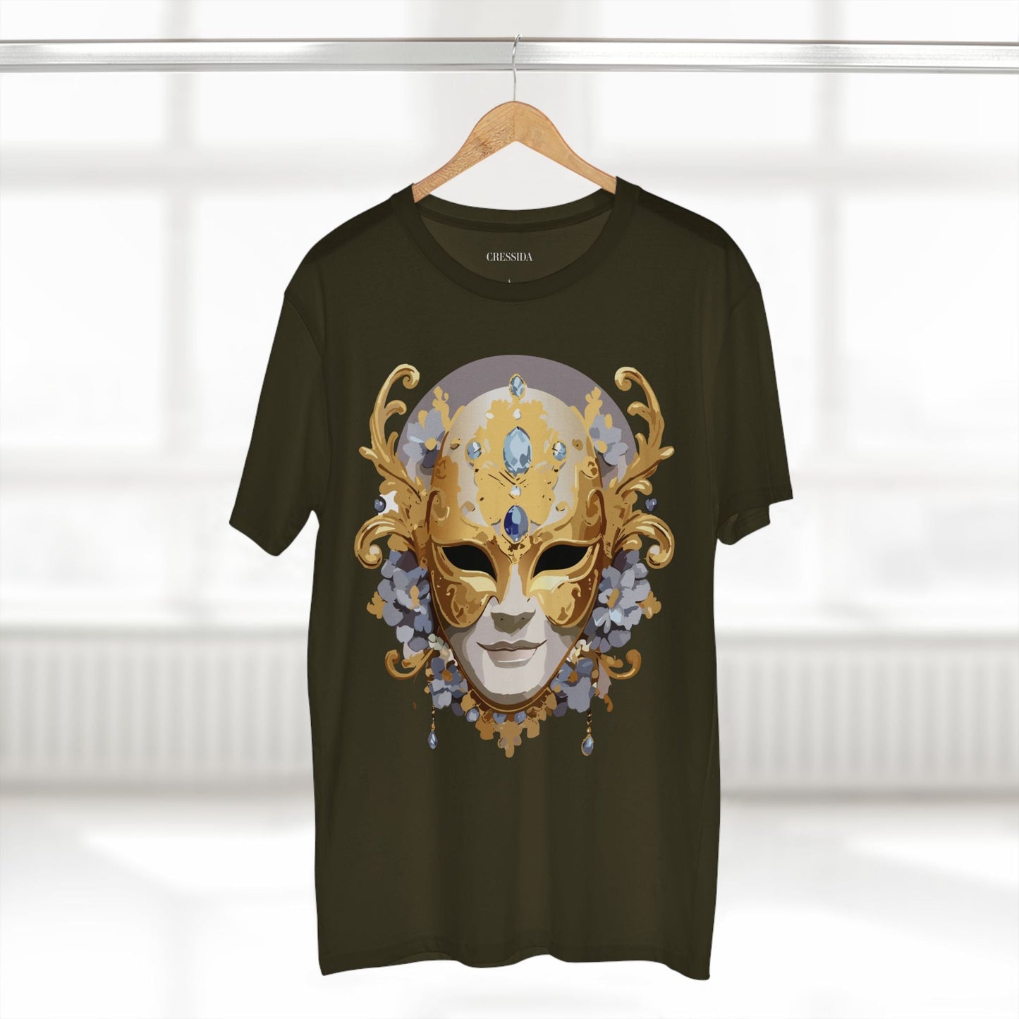 Carnival Mask Graphic T-Shirt Unisex 100 Cotton With Antique Gold Art Design Tee 6