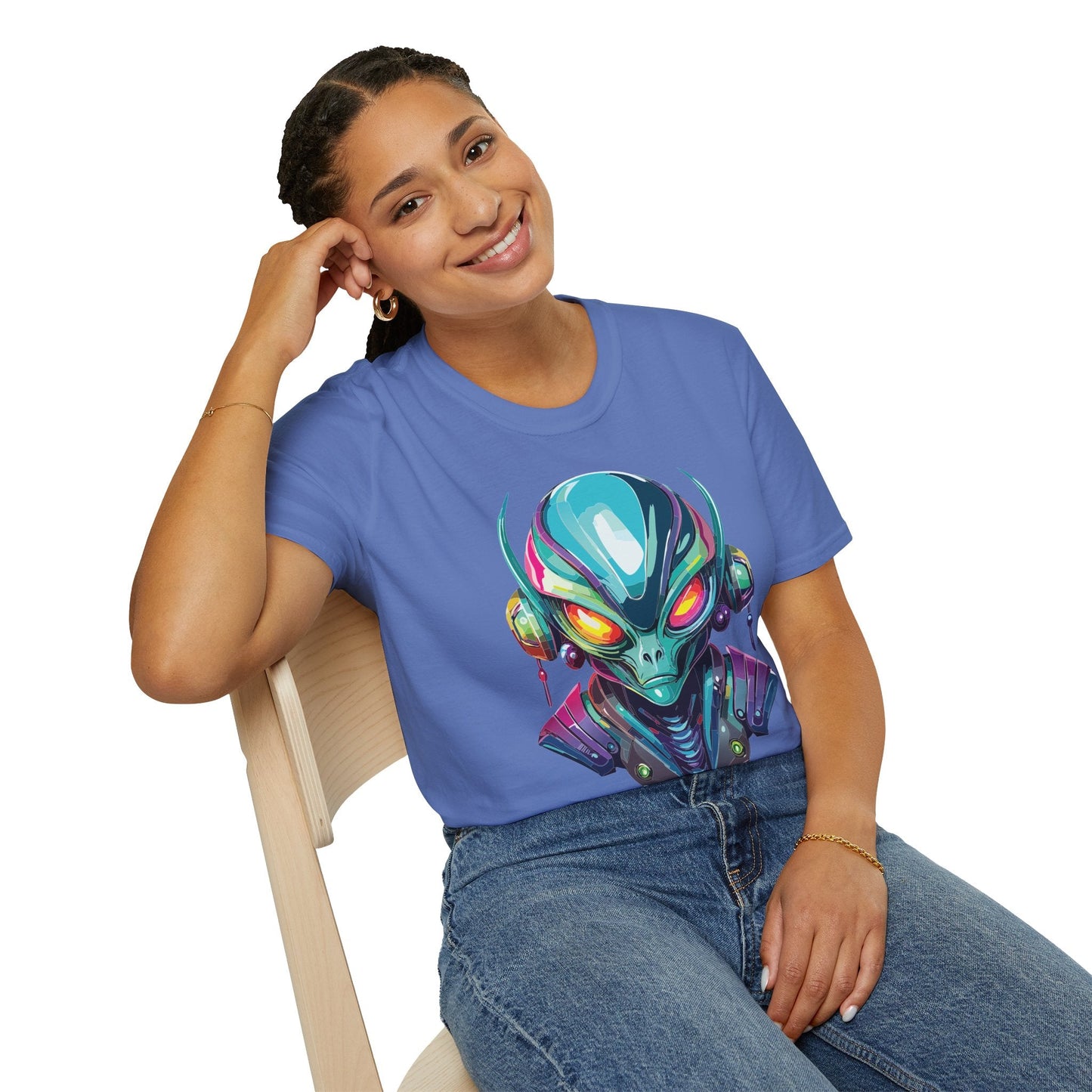 Alien Cosmos Unisex Cotton T Shirt With Alien Artwork Softstyle Ring Spun Cotton 64000