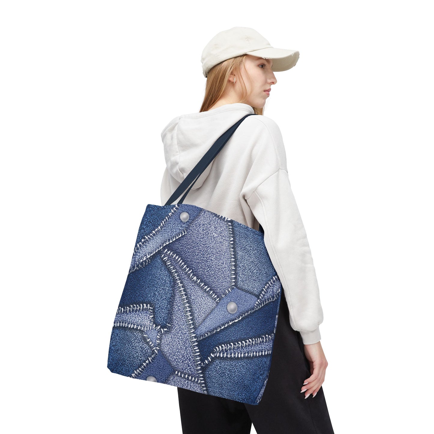 Denim Fabric Imitation Print Unisex Canvas Bag Poly Spun 3 Sizes Tote Bag 112