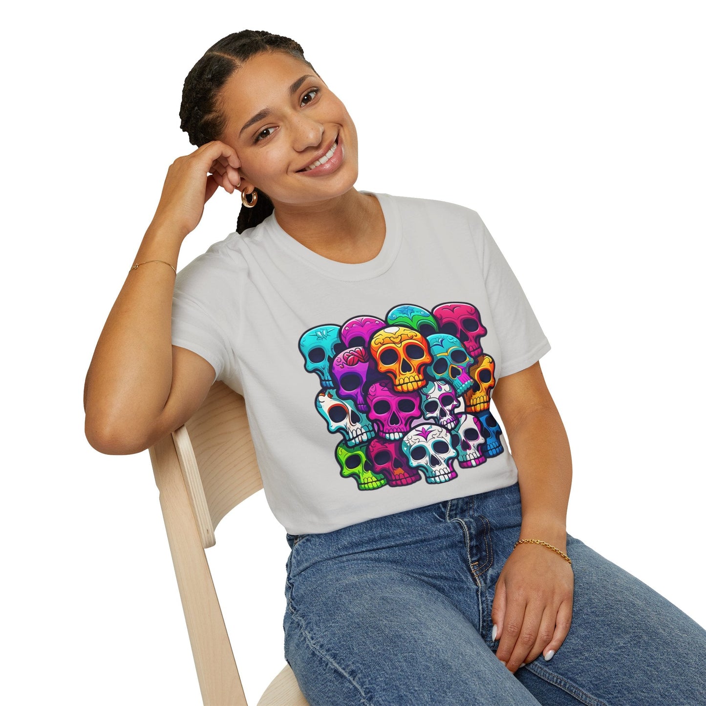 Unisex Skull Tee Shirt With Skeleton Design Gildan Softstyle 64000 100 Percent Ring Spun Cotton