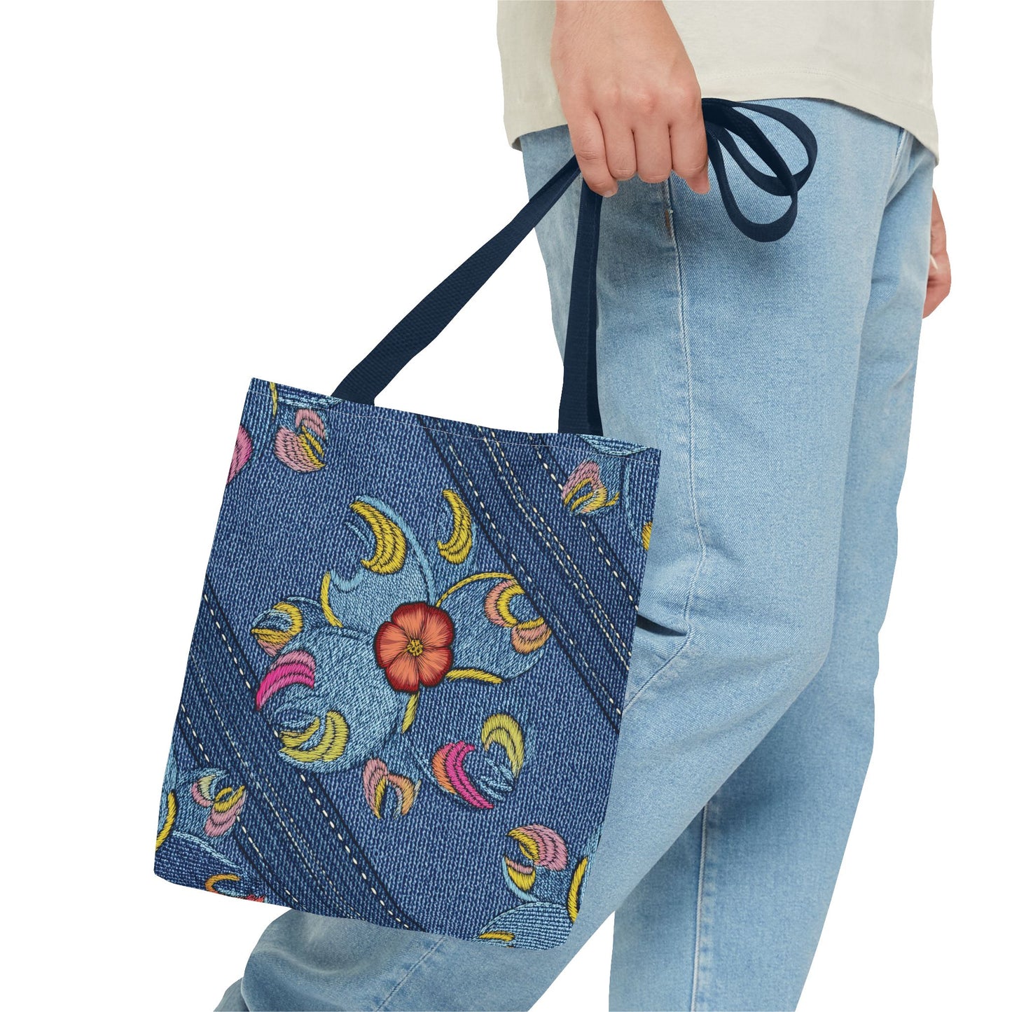 Denim Fabric Imitation Print Unisex Canvas Bag Poly Spun 3 Sizes Tote Bag 159-3