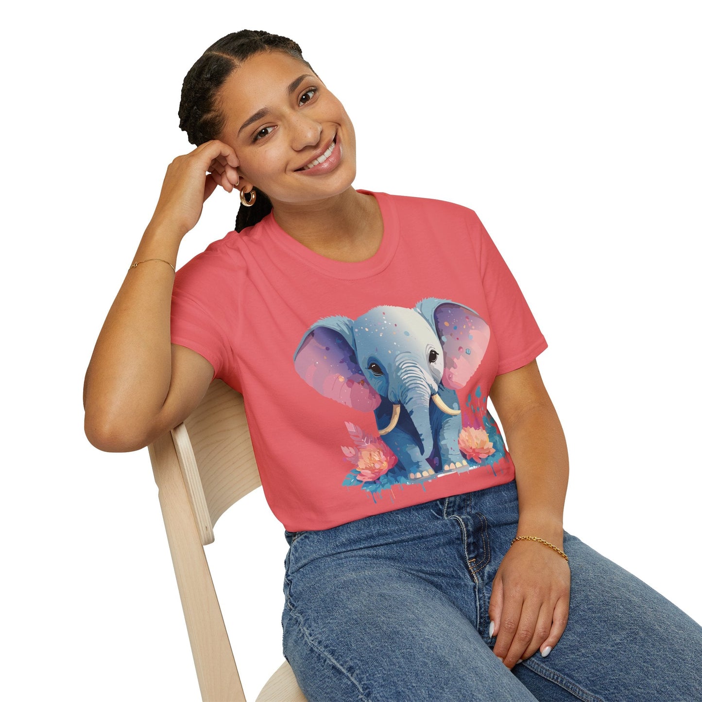 Elephant T Shirt For Adults Unisex Gildan Softstyle 64000 100 Percent Ring Spun Cotton Tee