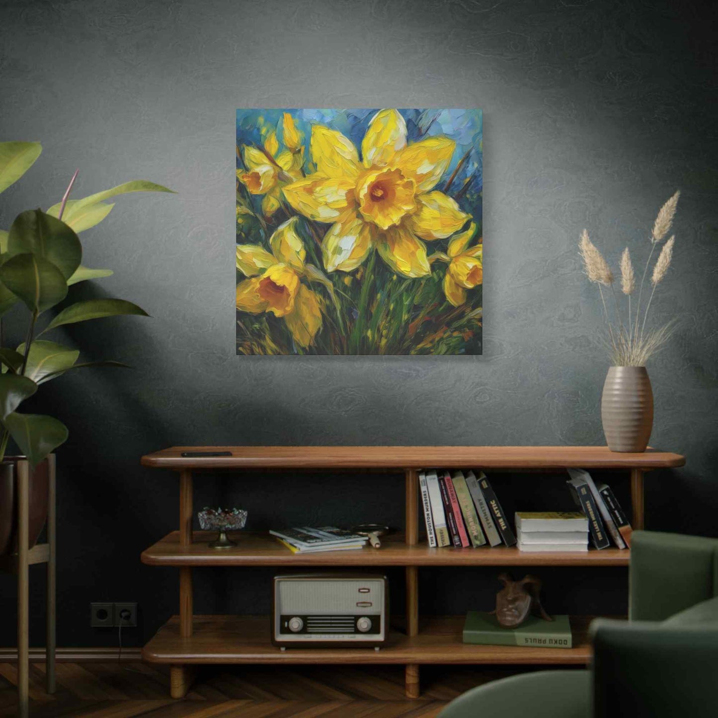 Narcissus Print Canvas, Floral Oil Paint Print 20x20, 24x24, 30x30, 32x32, 36x36 Art Design Pine-Wood Inner Frame MC-178