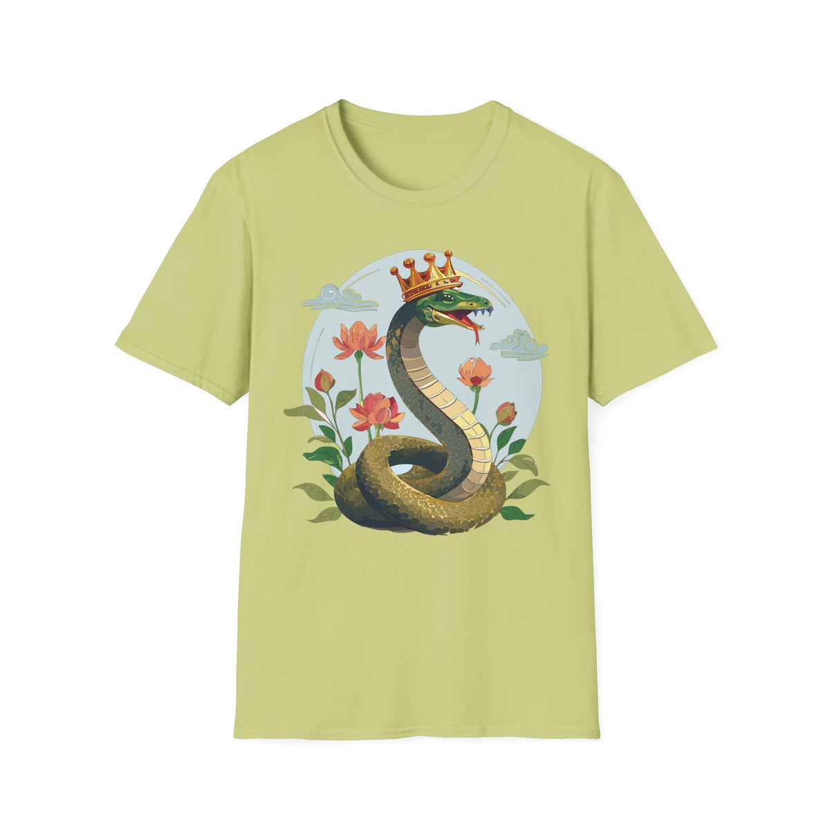 Crowned Snake Tee | Regal Serpent Floral Illustration T-Shirt