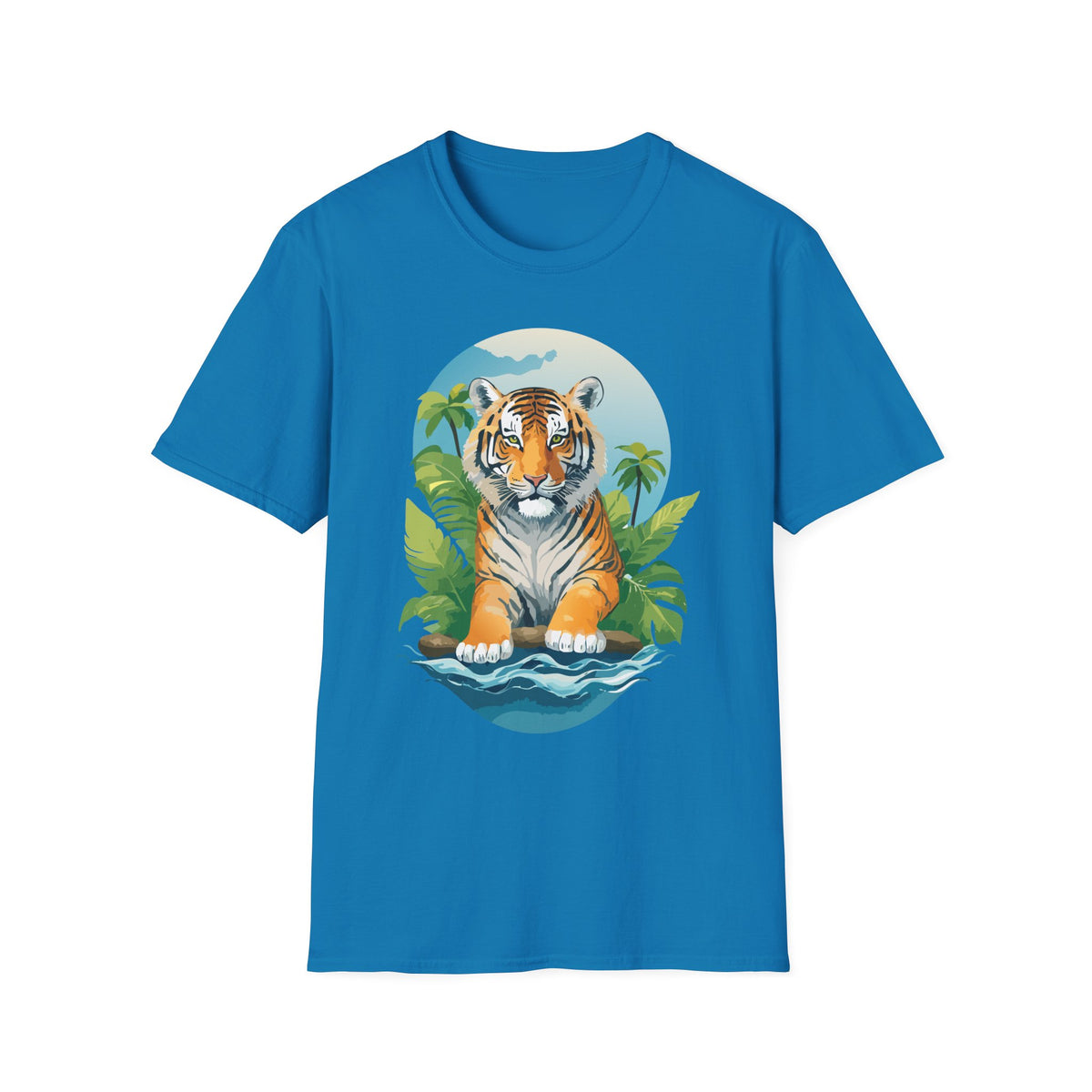 Tropical Tiger Illustration T-Shirt | Jungle Palm Sunset Tee