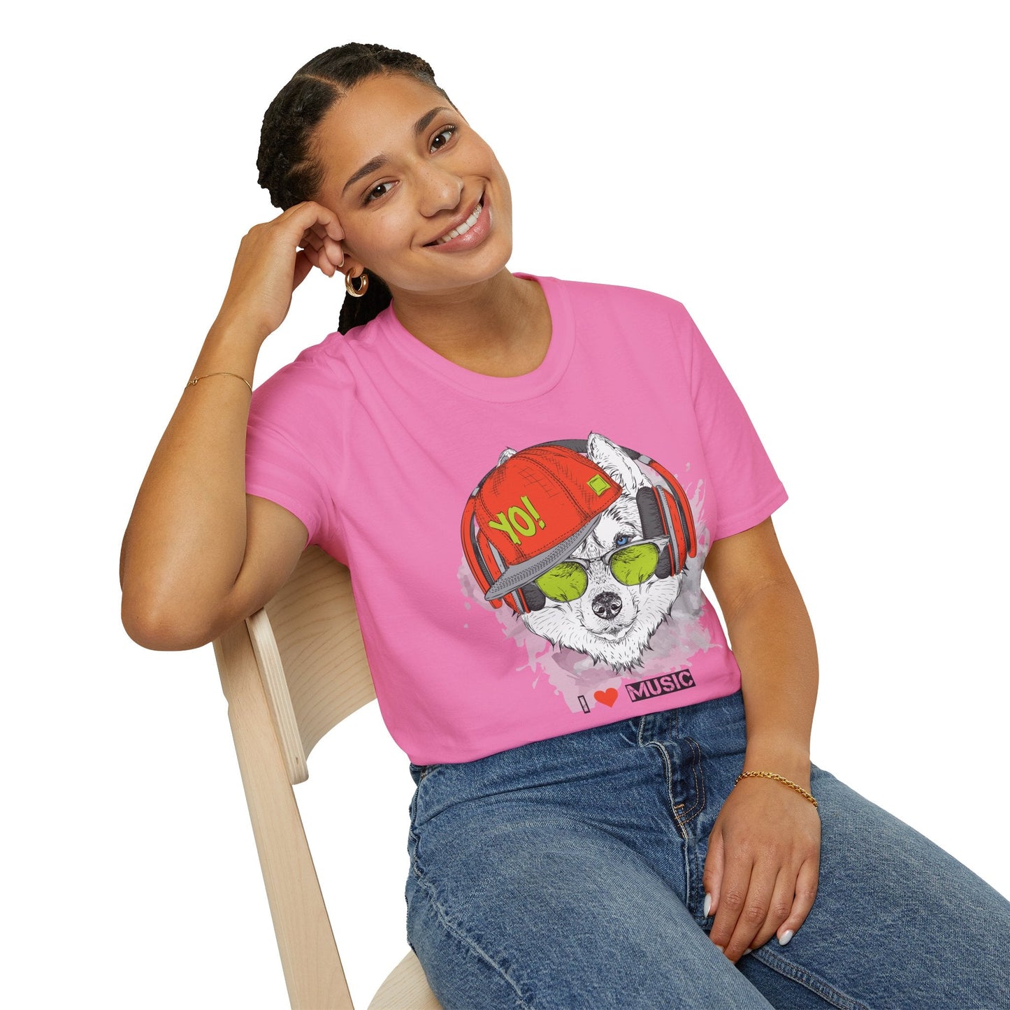 Unisex Music Animals Short Sleeve T Shirt With Headphones For Music Lovers Gildan 64000