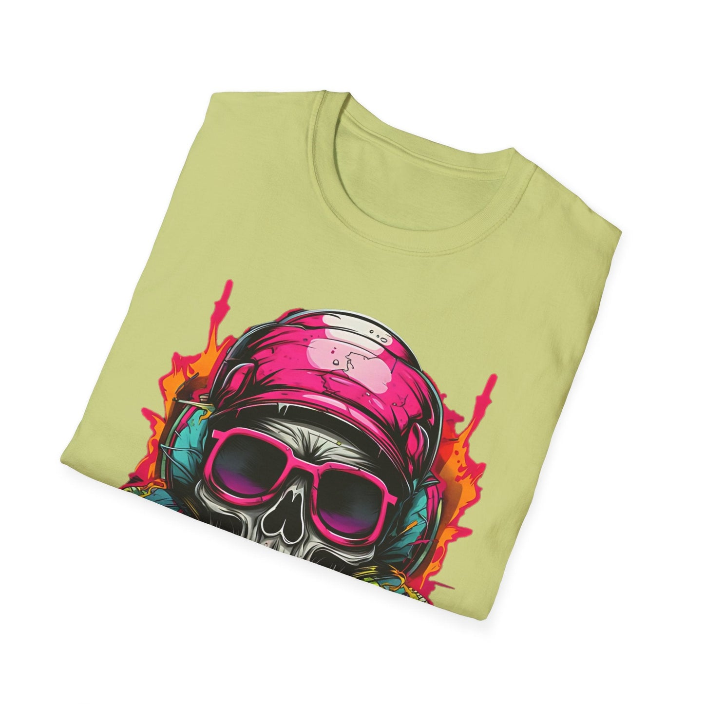Unisex Skull Tee Shirt With Skeleton Design Gildan Softstyle 64000 Ring Spun Cotton