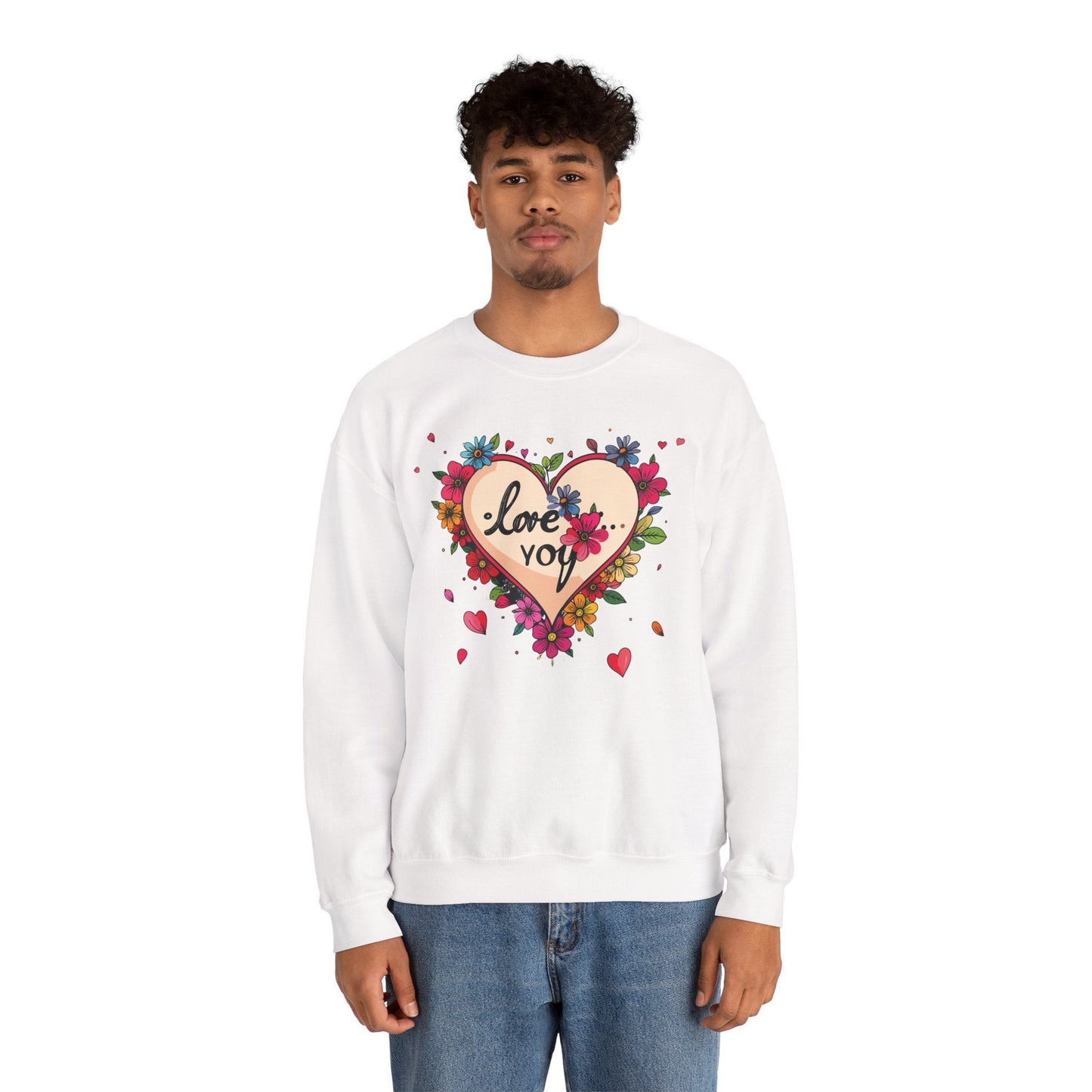 Floral Heart Love Sweatshirt Floral Heart Valentines Day Unisex Crewneck Fifty Fifty Cotton Polyester