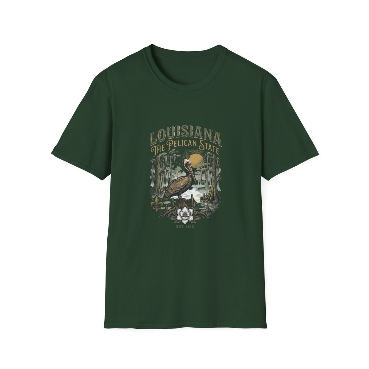 Louisiana Pelican State T-Shirt — Vintage Bayou Wildlife Travel Tourist Graphic Design Unisex 100 Cotton Gildan T-Shirt