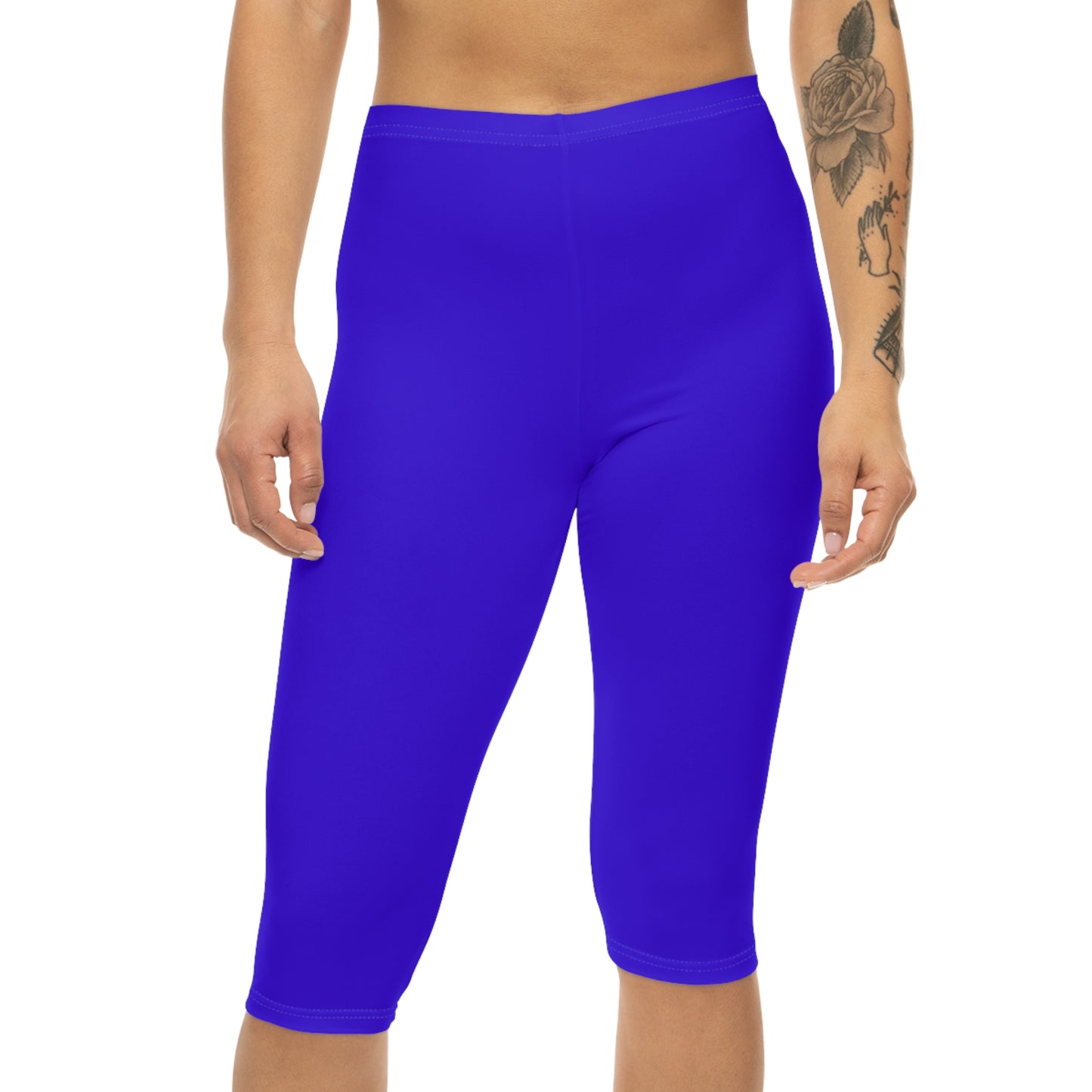 Ultrasonic Blue Color Women's Brushed Suede Poly Span Casual Capri Leggings XS-2XL