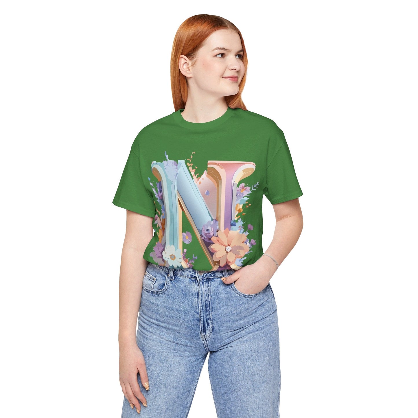 Letter N Shirt Graphic Tee Unisex Vintage Inspired Art Adelpha Design Short Sleeve