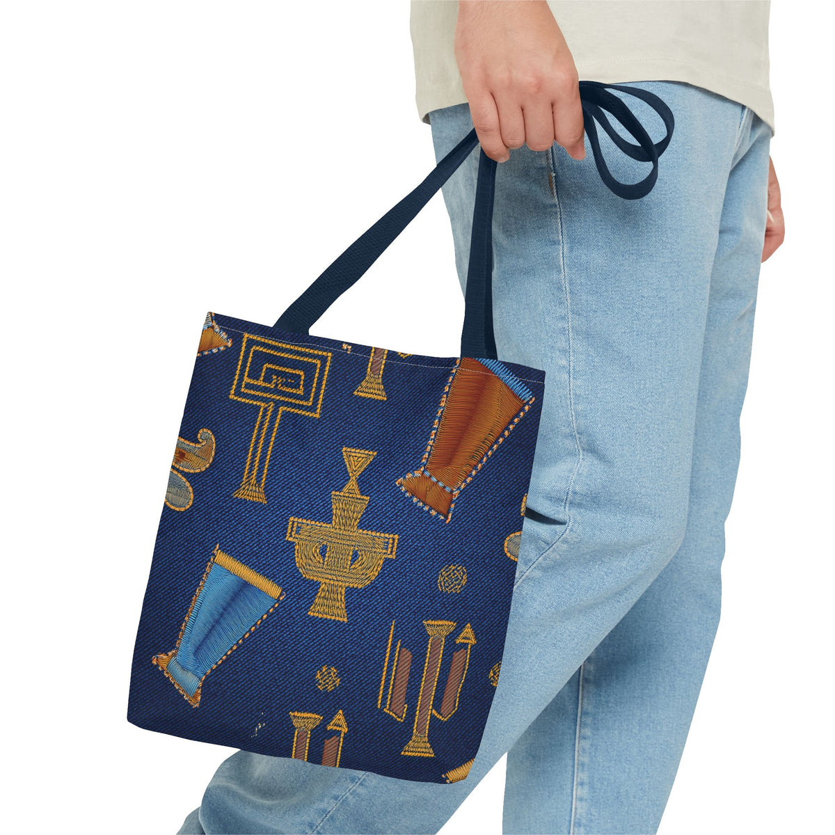 Denim Fabric Imitation Print Unisex Canvas Bag Poly Spun 3 Sizes Tote Bag 185-2