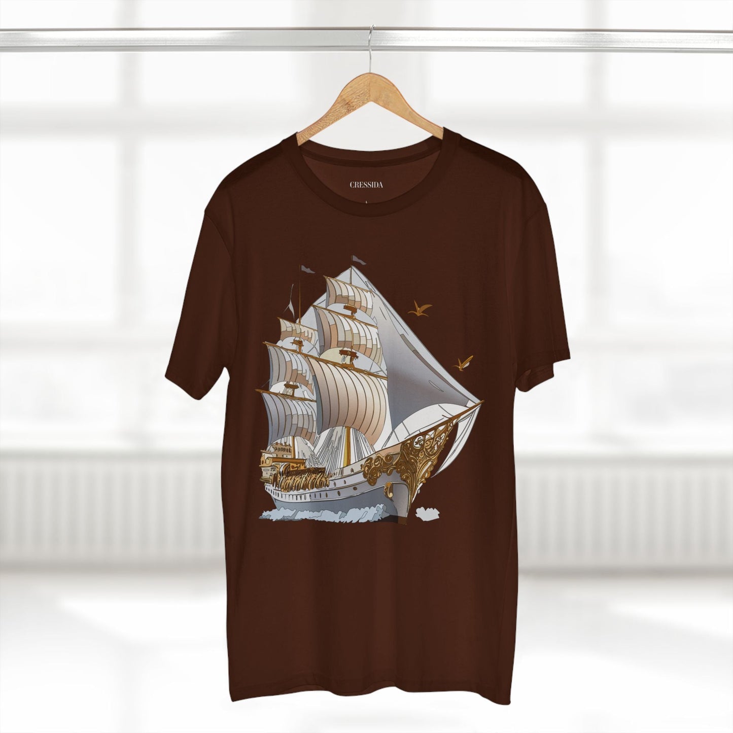 Ship Graphic Unisex 100 Cotton T-Shirt with Gold Frigate Art Design 16