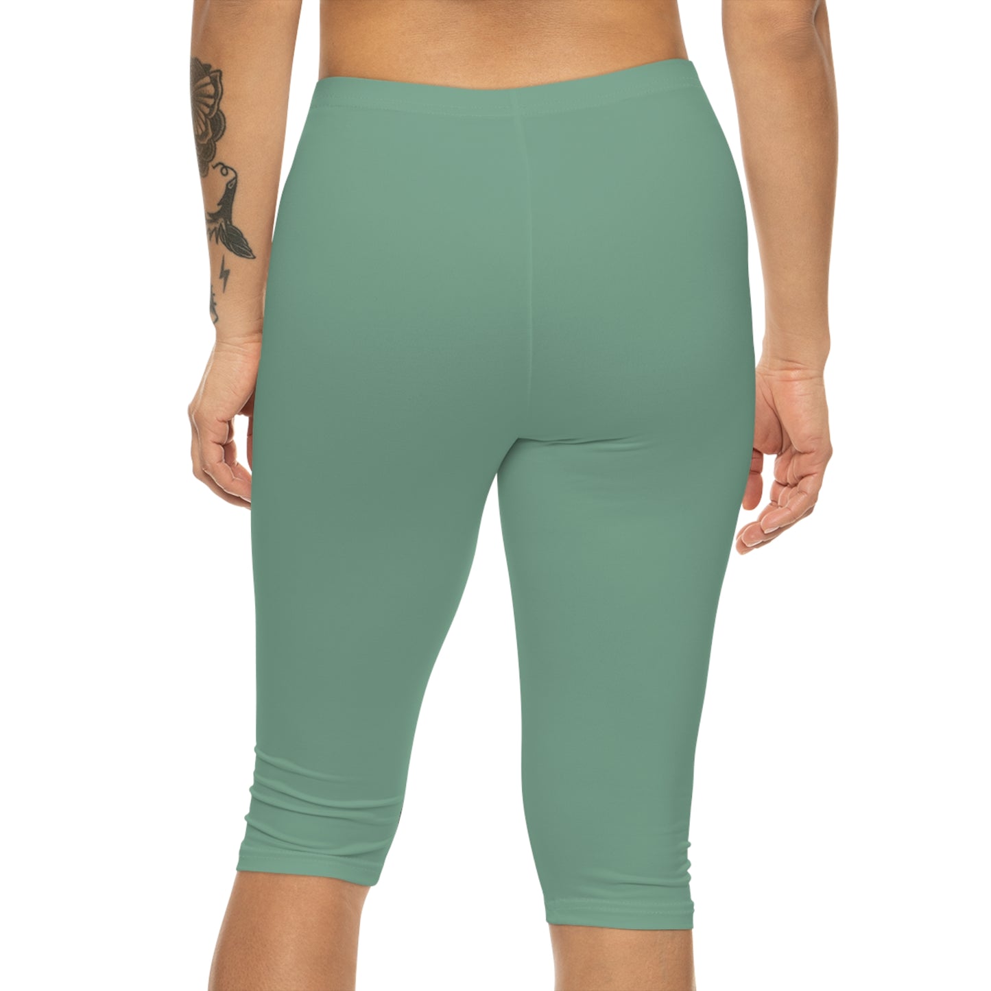 Muted Teal Color Women's Brushed Suede Poly Span Casual Capri Leggings XS-2XL