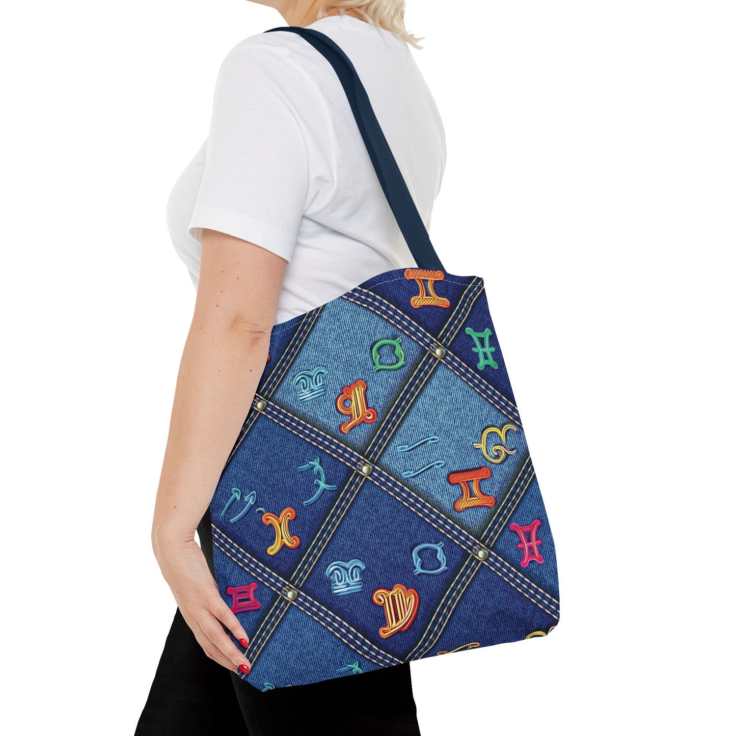 Denim Fabric Imitation Print Unisex Canvas Bag Poly Spun 3 Sizes Tote Bag 184-8