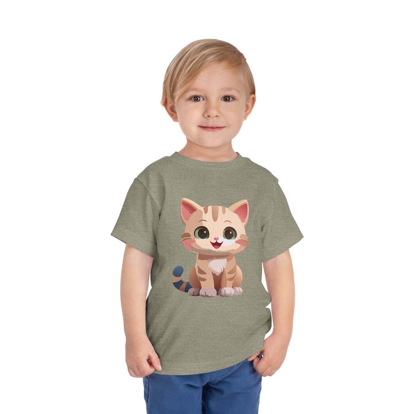 Bonita camiseta de manga corta para niños pequeños con gato: adorable camiseta con gráfico de gatito para niños (2 a 5 años)