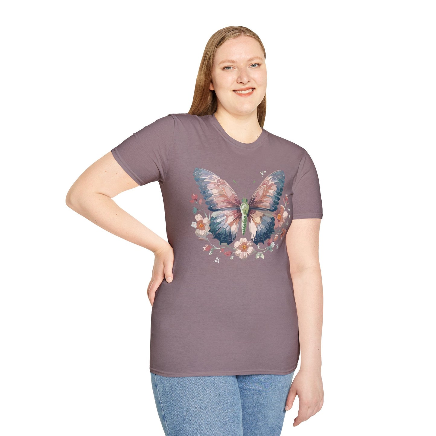Butterfly Print T Shirt Monarch Unisex Gildan Softstyle 64000 Cotton Tee For Everyday Comfort