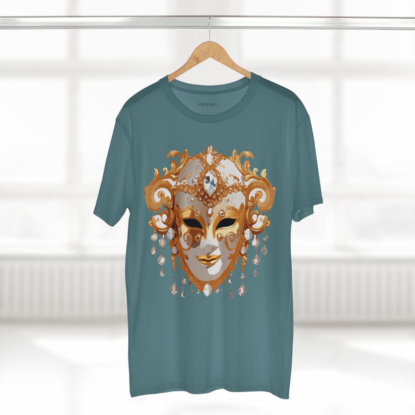 Carnival Mask Graphic T-Shirt Unisex 100 Cotton With Antique Gold Art Design Tee 24