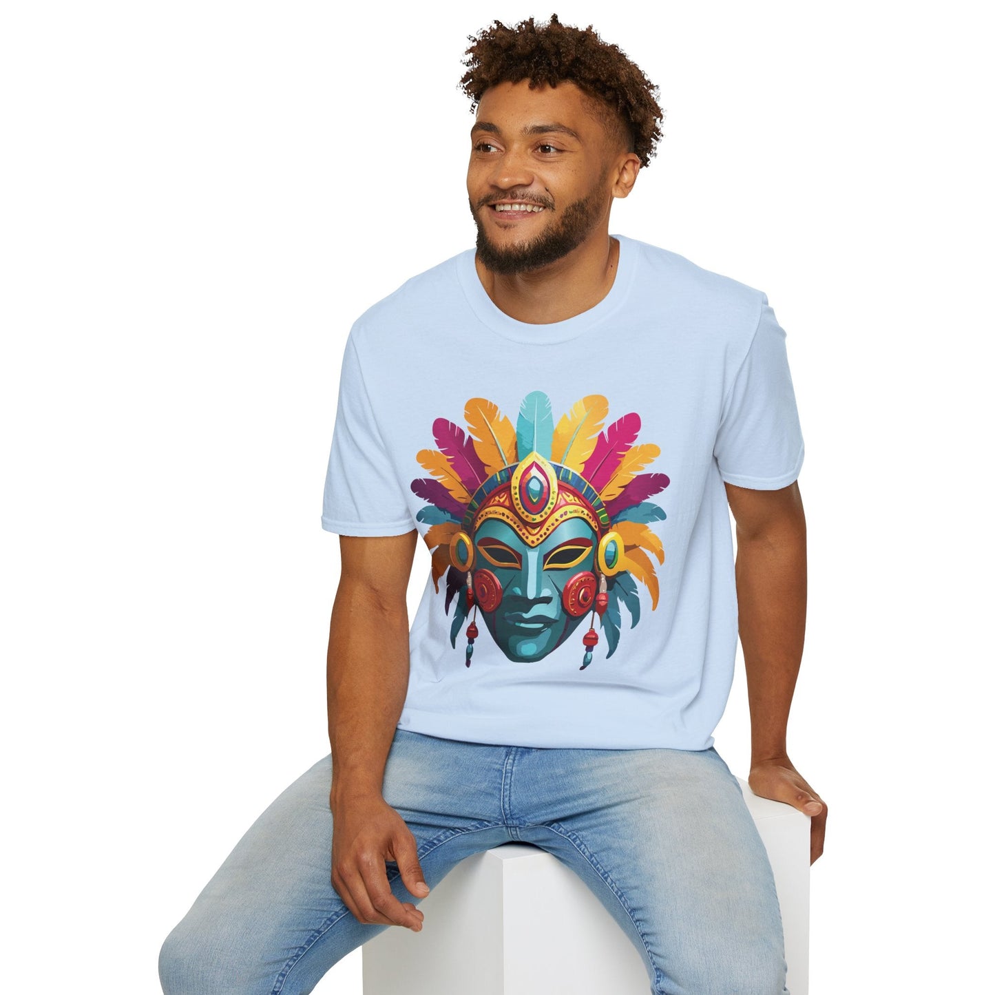 Mask Tee Shirt Unisex Short Sleeve Graphic Tee Masquerade Design 100 Percent Ring Spun Cotton