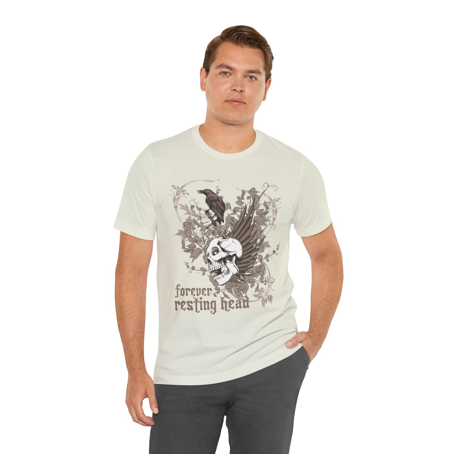 Forever Resting Head Tee, Edgy Graphic Shirt, Music T-Shirt, Gothic Tees, Skull Shirt, Art Design Tee, Skull Graphic Top