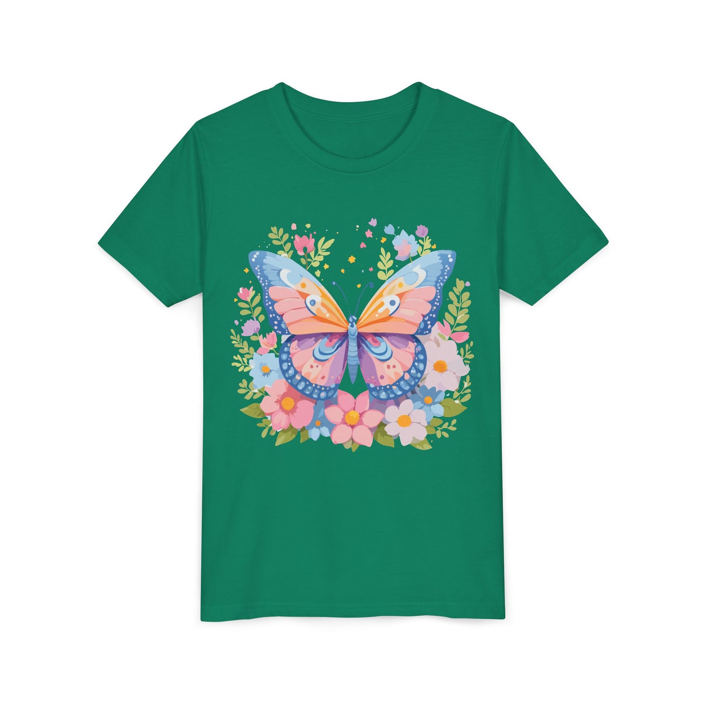 Butterfly Blossom Youth Tee - Colorful Short Sleeve T-Shirt for Spring Celebrations (9-14)