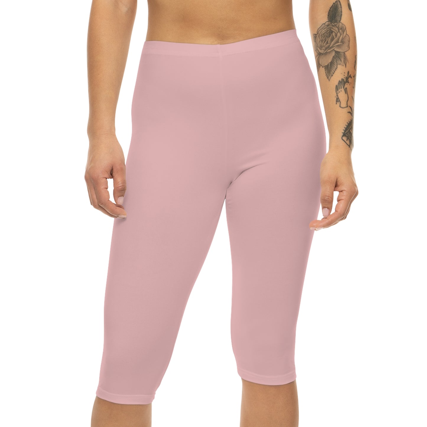 Tea Rose Color Women's Brushed Suede Poly Span Casual Capri Leggings XS-2XL