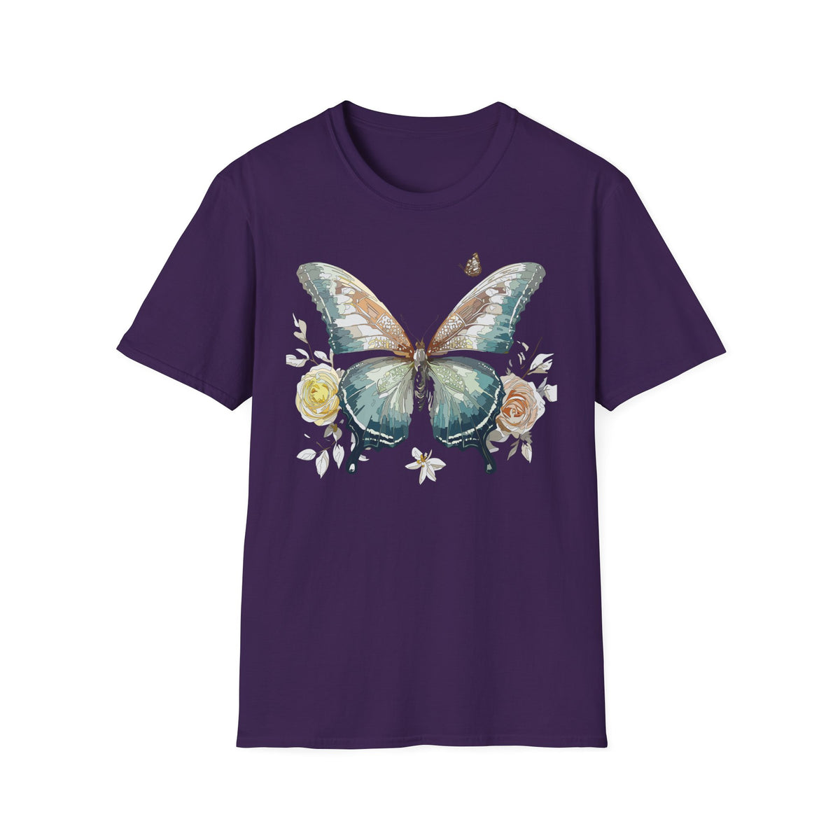 Teal Watercolor Butterfly T-Shirt | Floral Accent Graphic Tee Unisex 100 Cotton Gildan T-Shirt