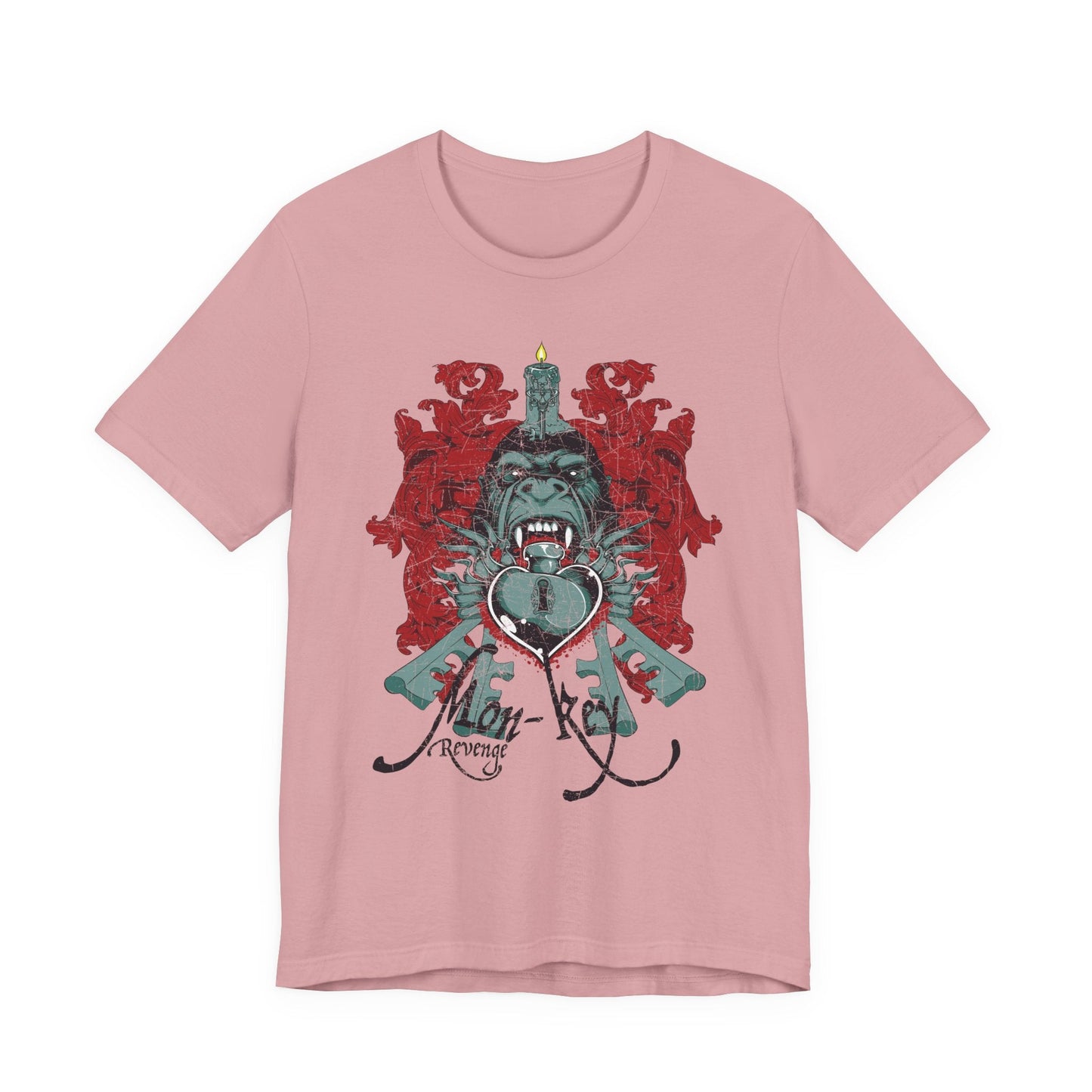 Gorilla Crest with Sword and Heart T-Shirt Heraldic Gothic Design Rock Band T-Shirt