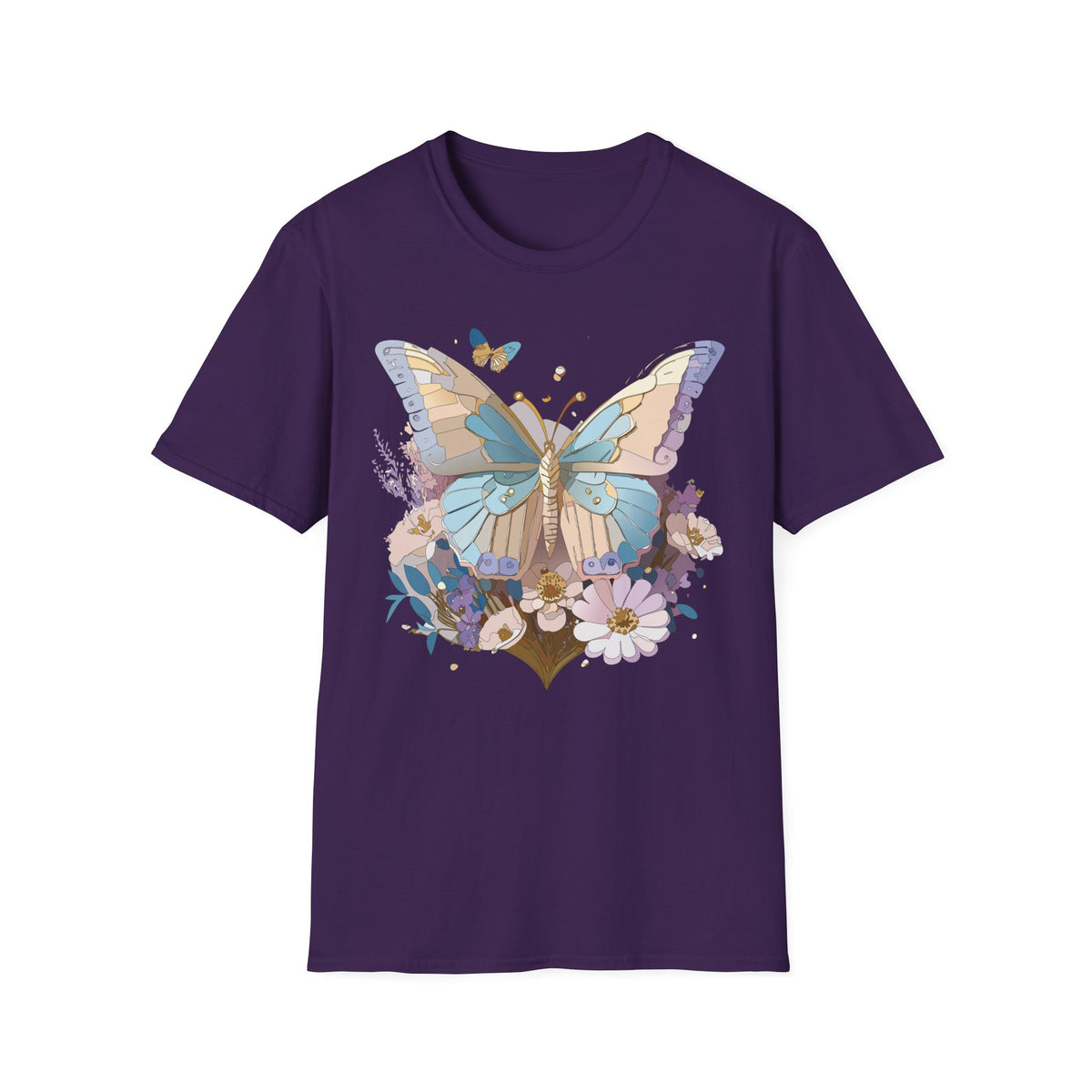 Butterfly Garden T‑Shirt — Pastel Floral Wing Illustration Graphic Design Unisex 100 Cotton Gildan T-Shirt