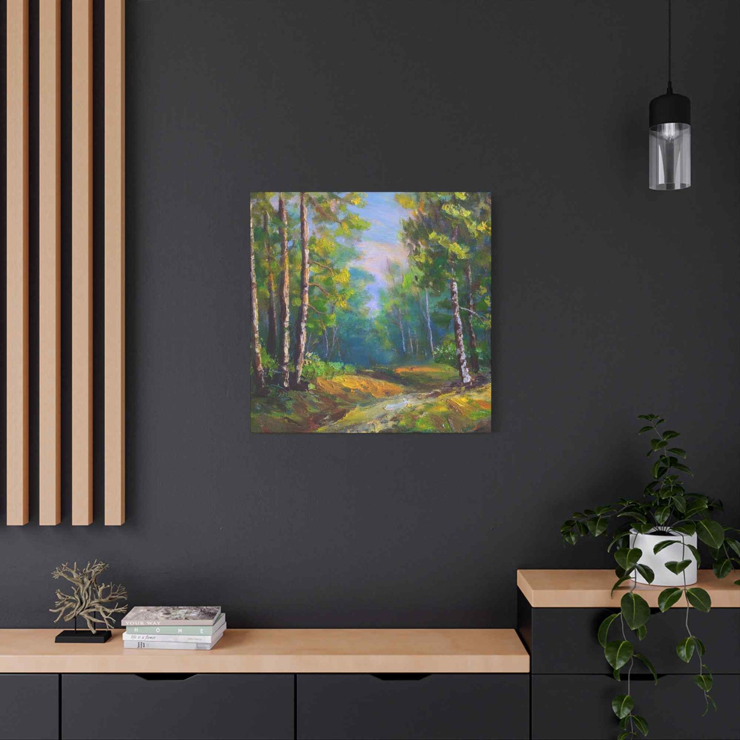 Summer Forest Print Canvas, Oil Paint Print 20x20, 24x24, 30x30, 32x32, 36x36 Art Design Print Pine-Wood Inner Frame MC-86