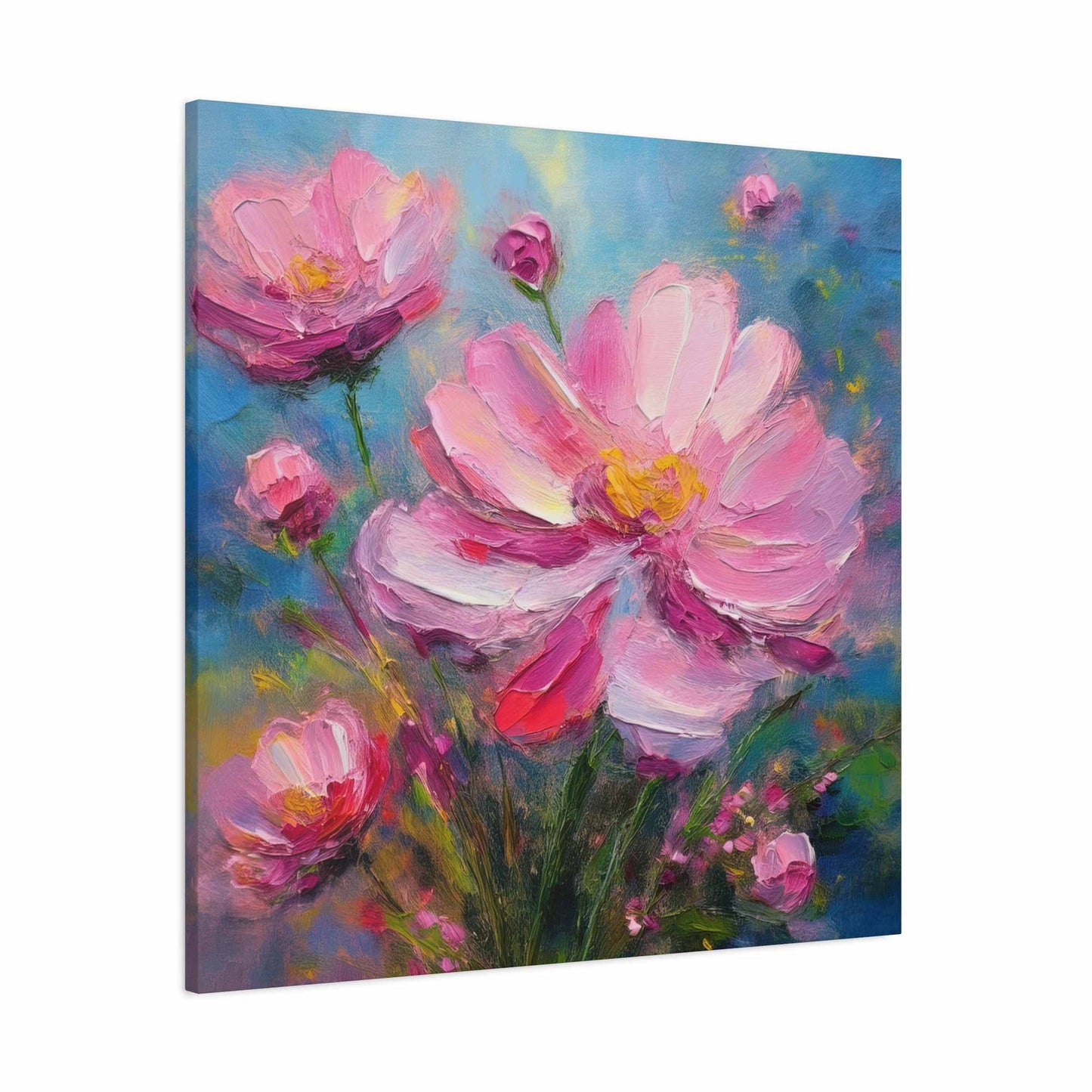 Pink Flowers Print Canvas, Pink Flowers Oil Paint Print 20x20, 24x24, 30x30, 32x32, 36x36, Art Design Print Non-Frame MC-11