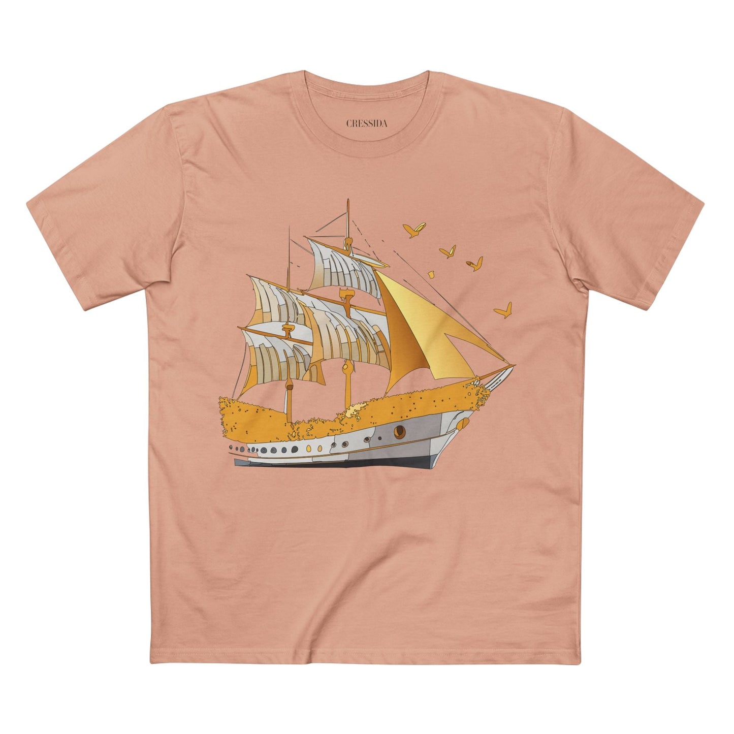 Ship Graphic Unisex 100 Cotton T-Shirt with Gold Frigate Art Design 20