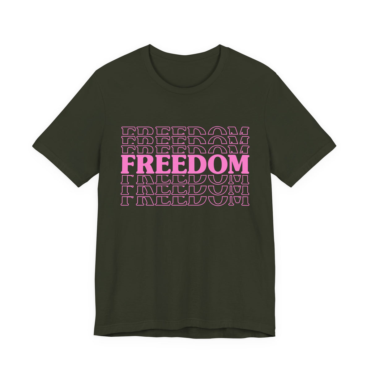 Freedom Repeat Text Tee White T-Shirt Pink Typography Unisex Cotton a8