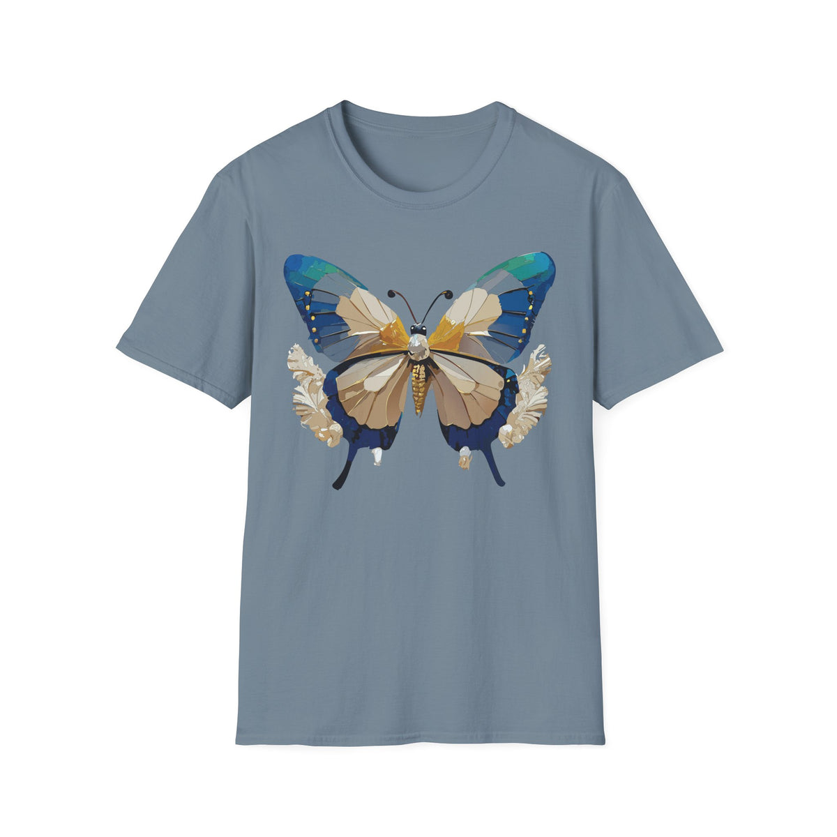 Butterfly Graphic T-Shirt — Earth Tone Floral Wing Design Graphic Tee Unisex 100 Cotton Gildan T-Shirt