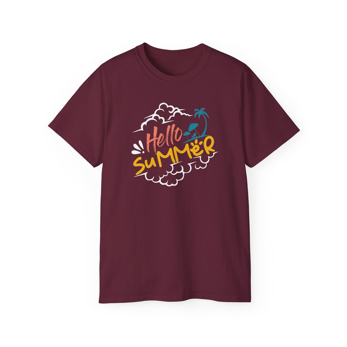 Hello Summer palm graphic Tee | beach vibes, tropical script, casual summer top