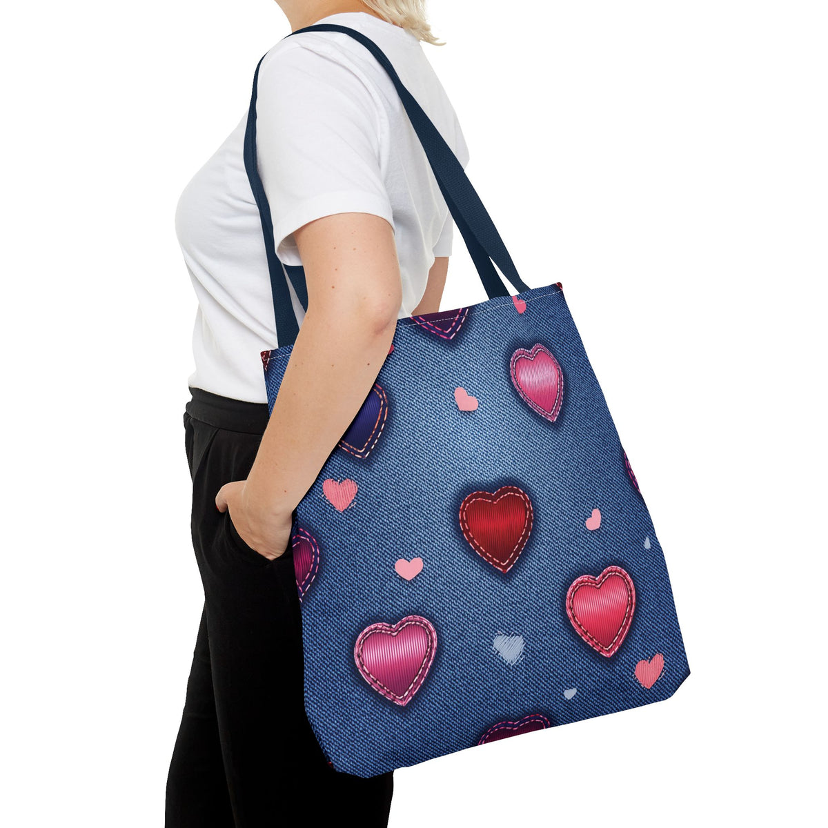 Love Day Graphic Design Denim Fabric Imitation Print Unisex Canvas Bag POLY 3 Sizes Tote Bag 201-26