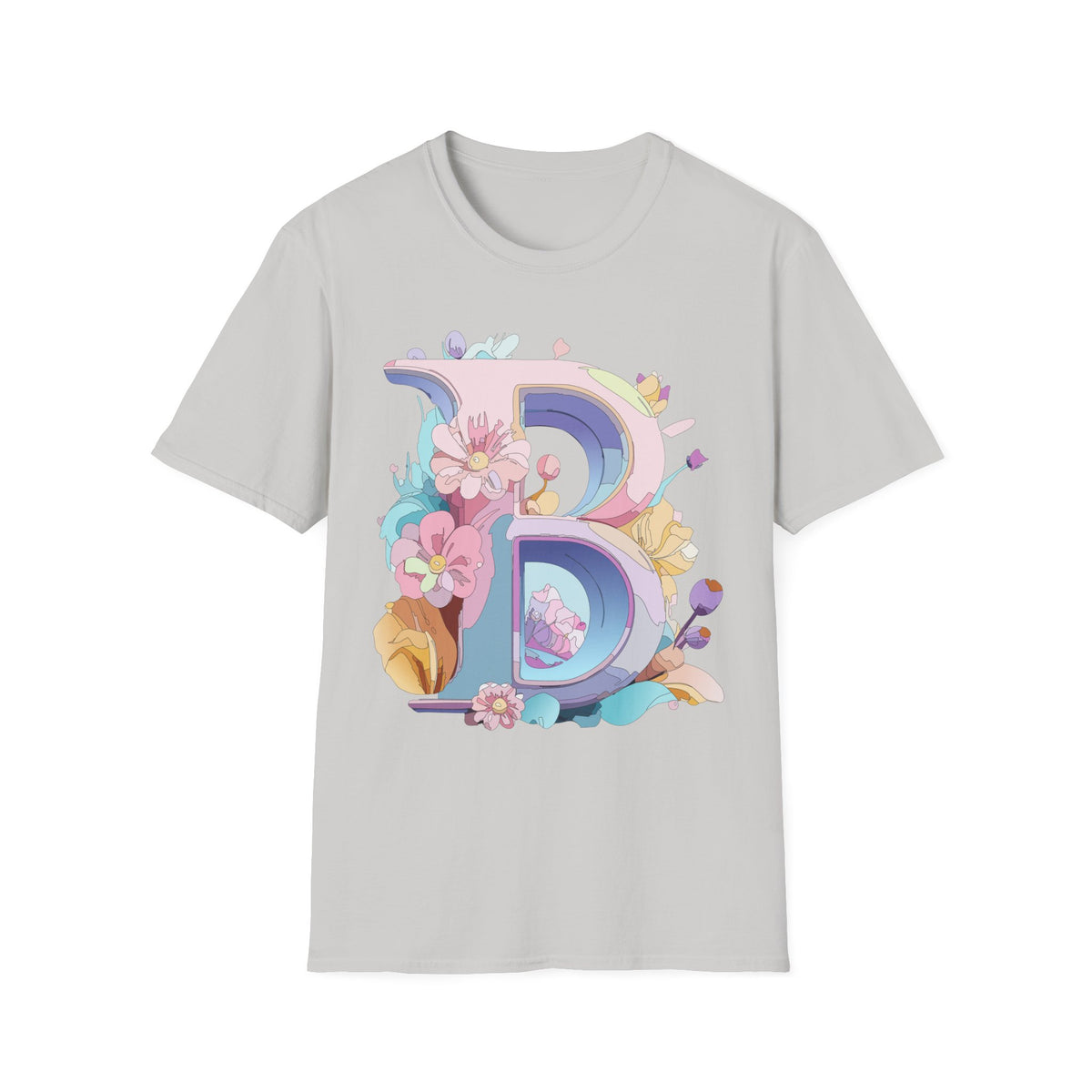 Floral Letter B T-Shirt | Pastel Floral Monogram Tee