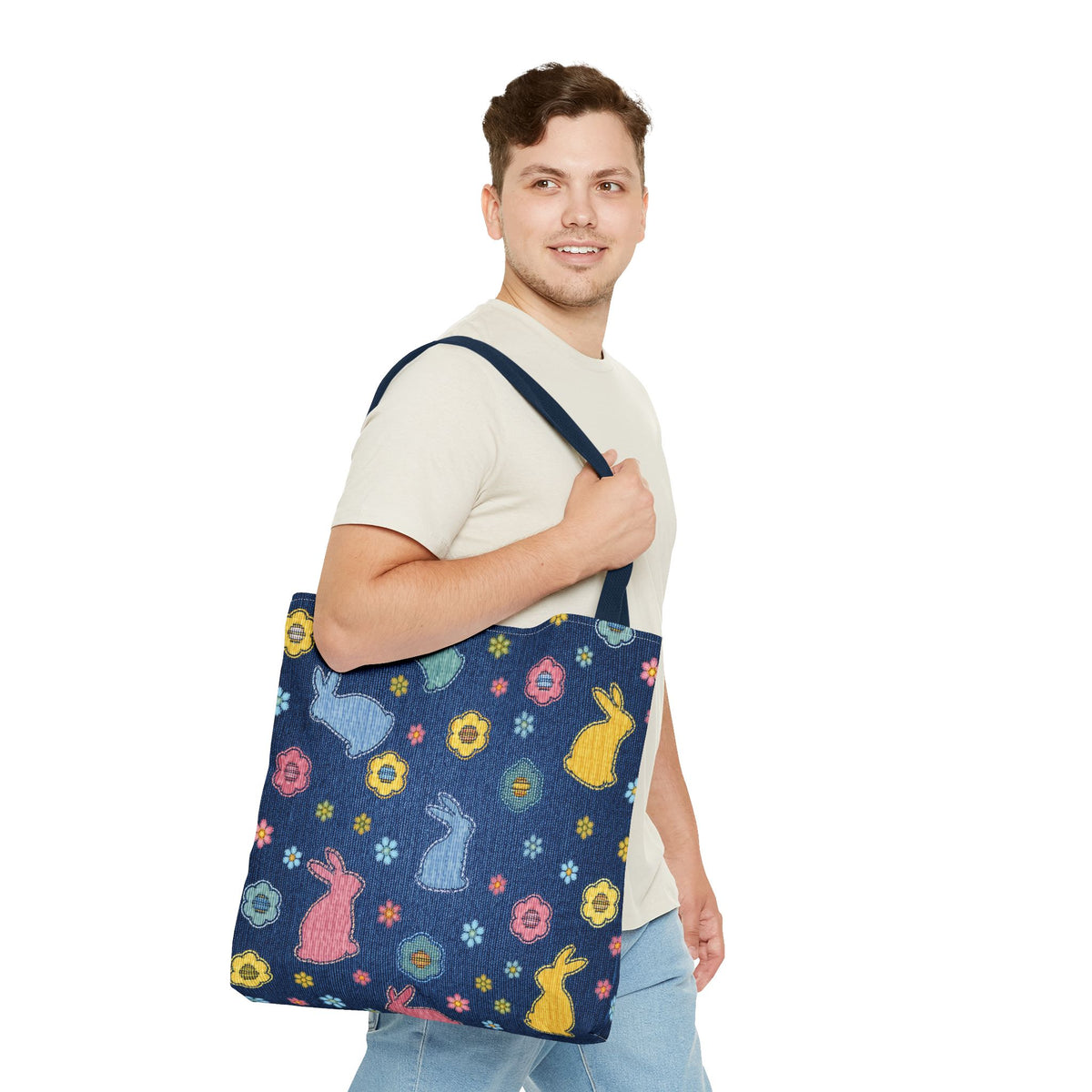 Easter Graphic Design Denim Fabric Imitation Print Unisex Canvas Bag Poly Spun 3 Sizes Tote Bag 204-6