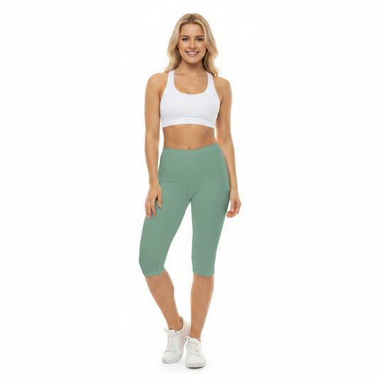 Muted Teal Color Women's Brushed Suede Poly Span Casual Capri Leggings XS-2XL
