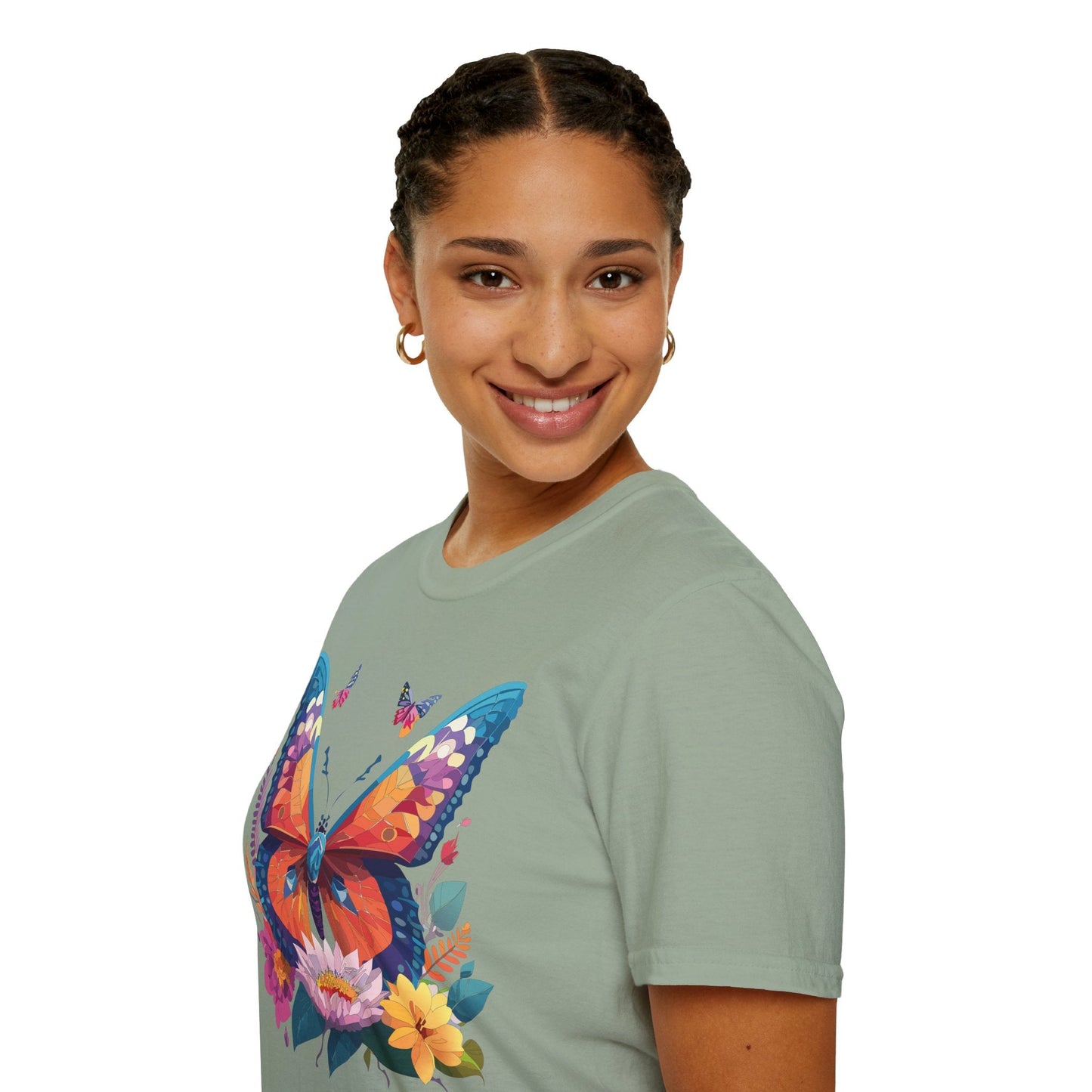 Butterfly Print Unisex T Shirt Softstyle 64000 Monarch Butterfly Themed Tee Ring Spun Cotton