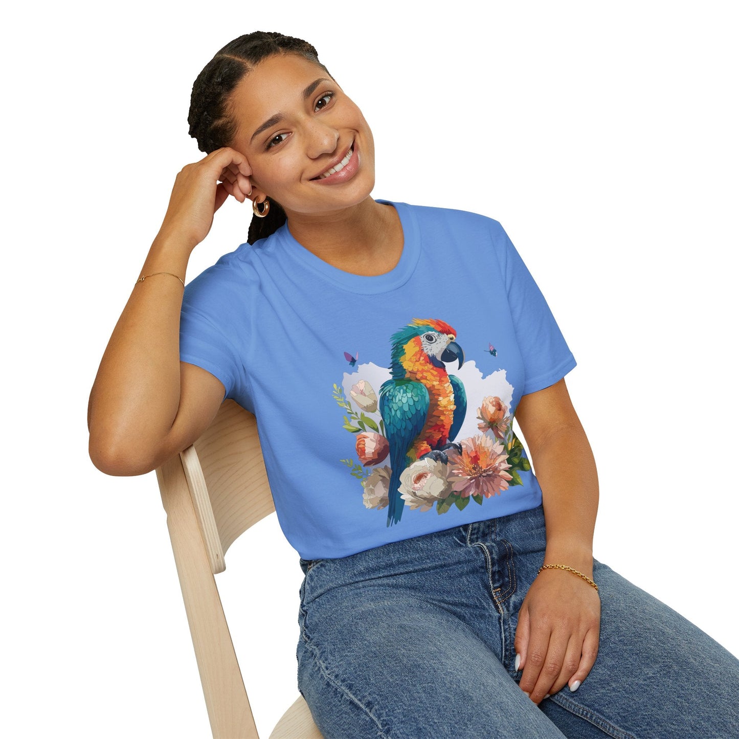 Bird T Shirt Floral Bird Print Unisex Softstyle Cotton Tee Animal Graphic Tee For Everyday Wear