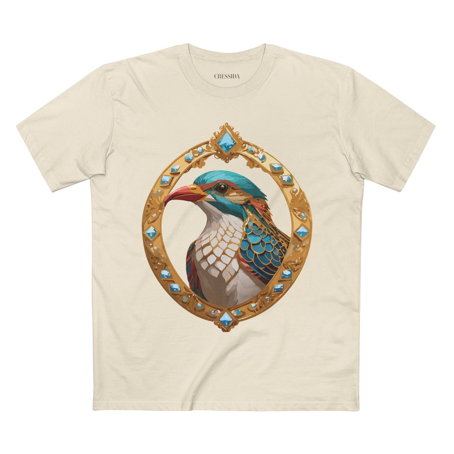 Bird Graphic Unisex 100 Cotton Tee With Unique Animal Golden Medallion Art Design 22